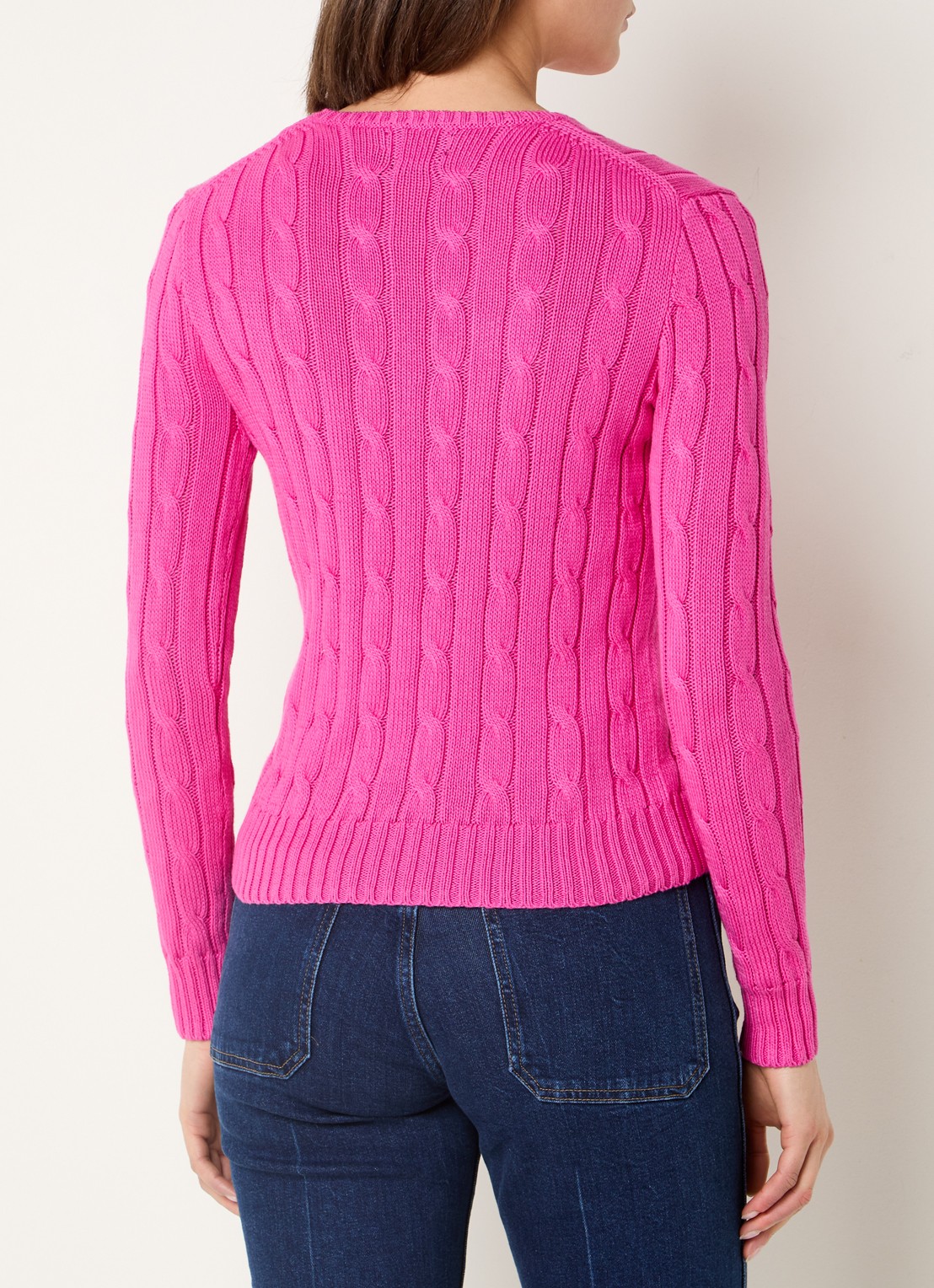 Ralph Lauren Julianna kabelgebreide pullover met logoborduring - achterkant 3 fuchsia