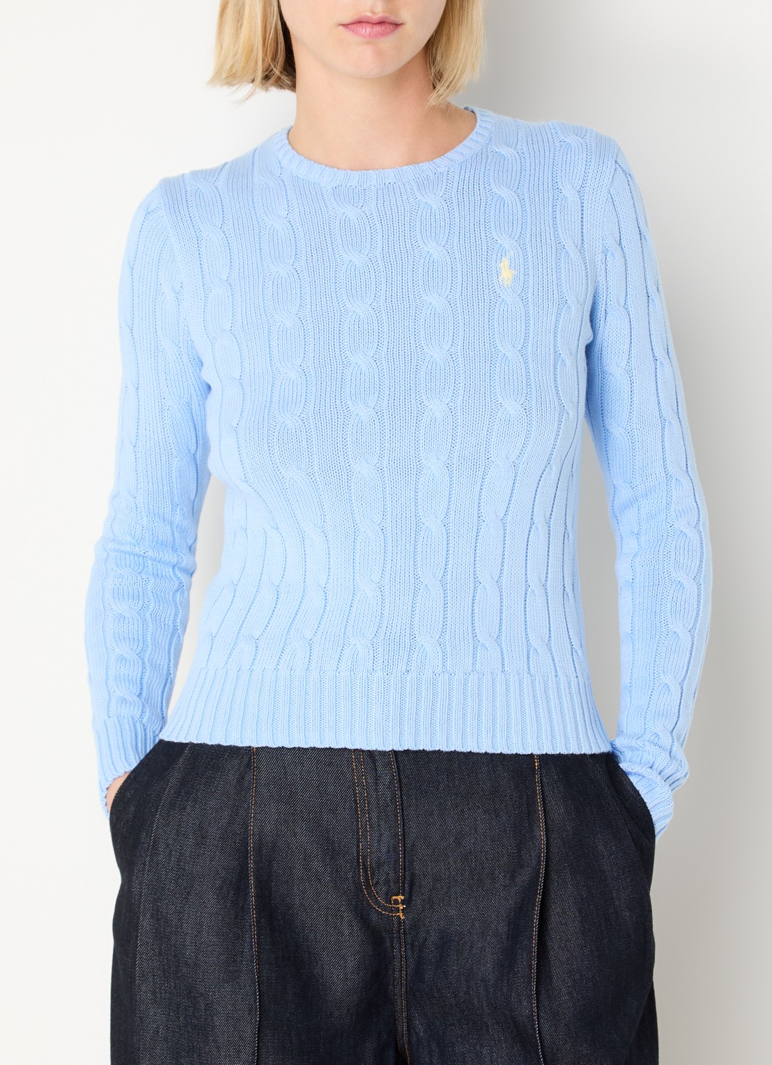 Ralph Lauren Julianna kabelgebreide pullover met logoborduring - detail 4 staalblauw