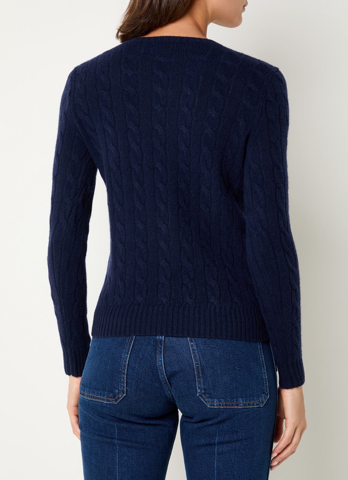 Ralph Lauren Julianna kabelgebreide trui in kasjmierblend met logoborduring - achterkant 3 donkerblauw