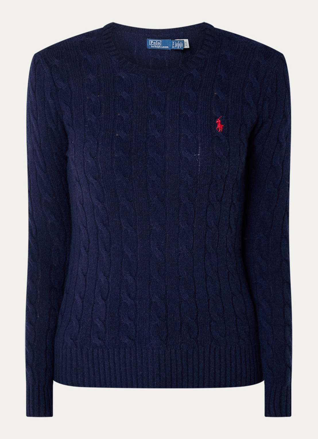Ralph Lauren Julianna kabelgebreide trui in kasjmierblend met logoborduring - voorkant donkerblauw