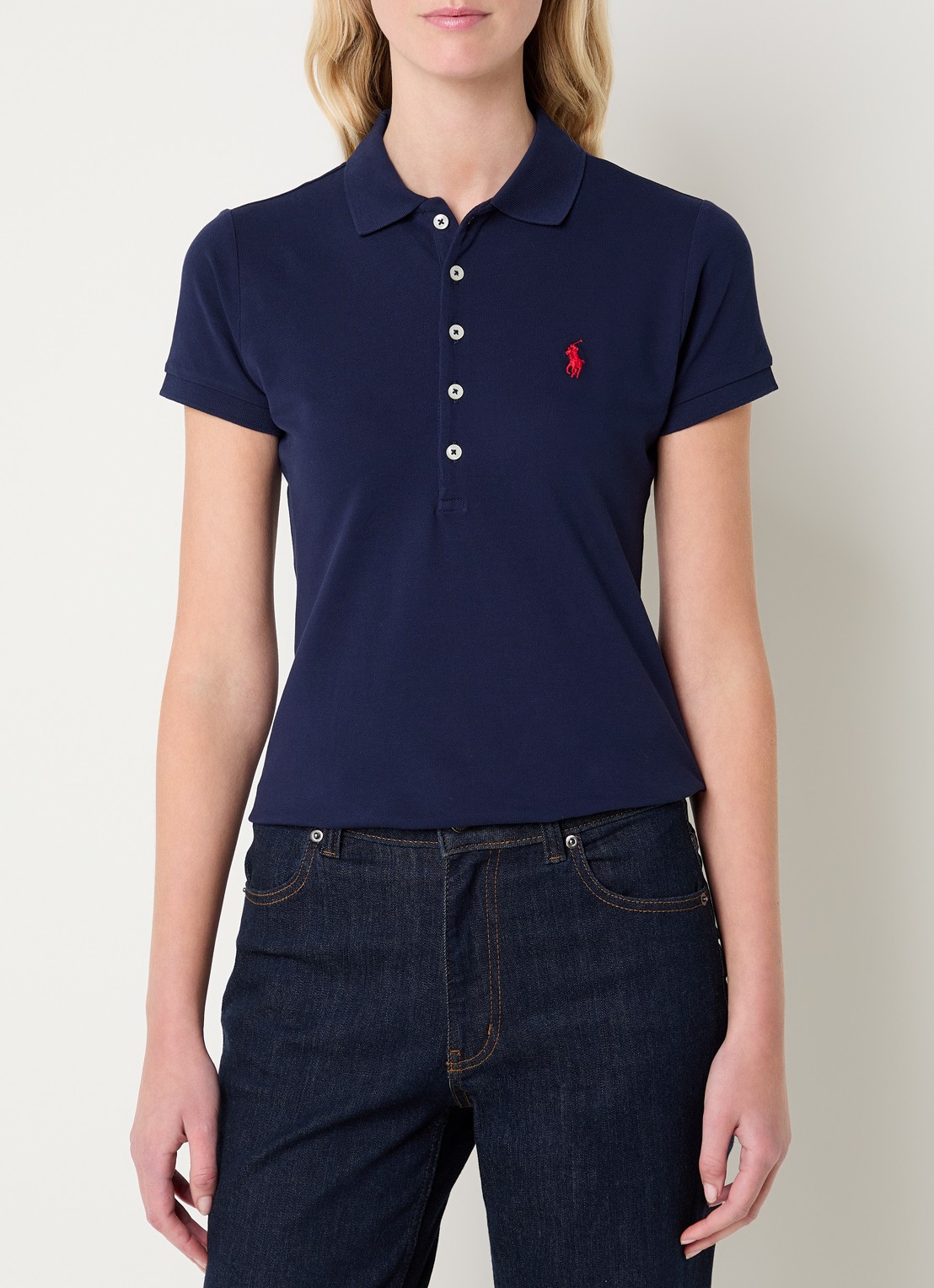 Ralph Lauren Julie polo van piqué katoen met logoborduring  - detail 2 donkerblauw