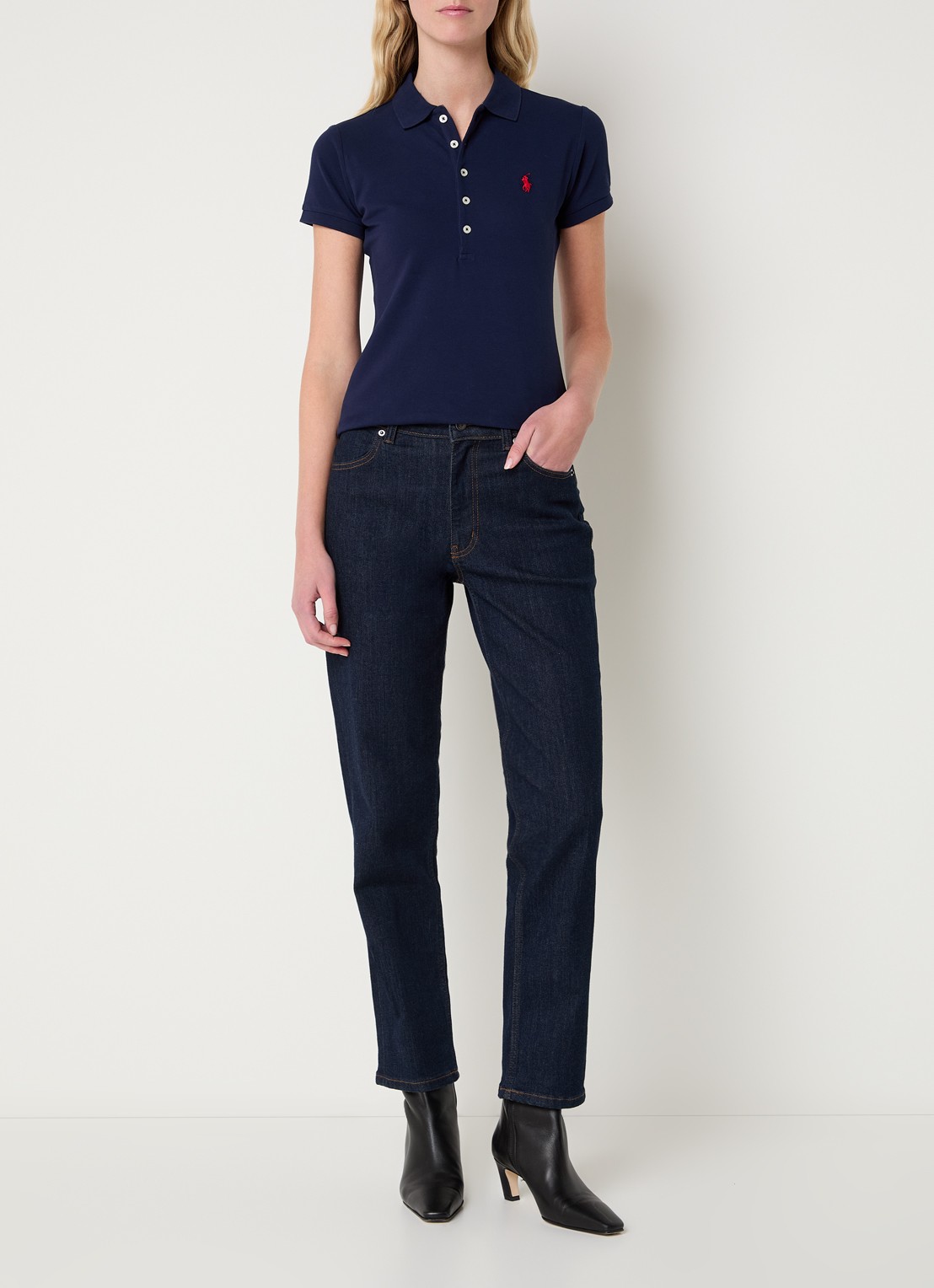 Ralph Lauren Julie polo van piqué katoen met logoborduring  - voorkant 4 donkerblauw