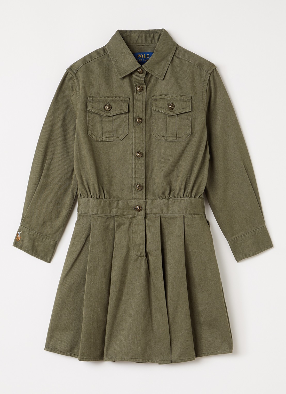 Ralph Lauren Jurk met plooidetail - voorkant 2 olijfgroen