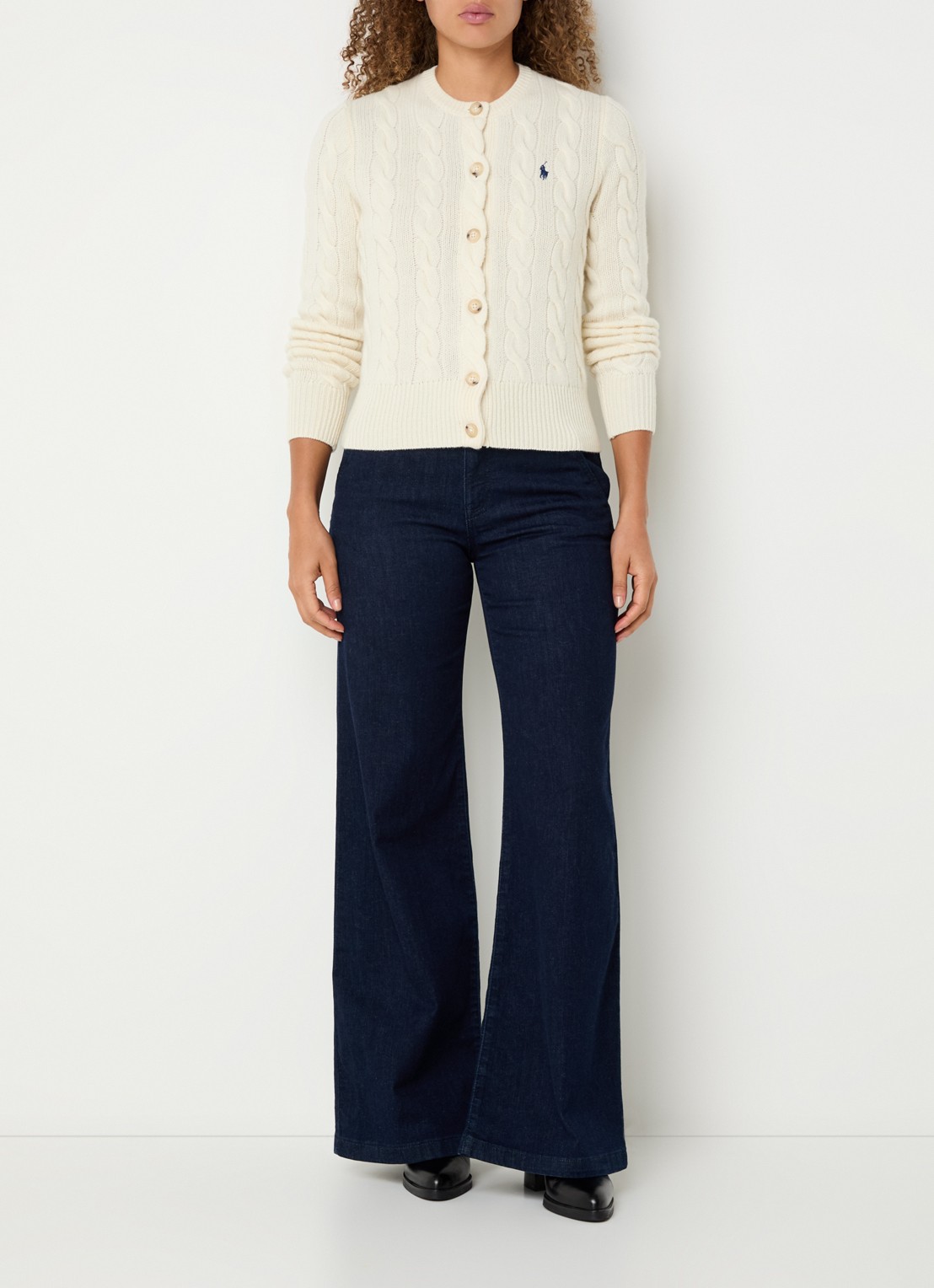 Ralph Lauren Kabelgebreid vest in kasjmierblend - voorkant 3 creme