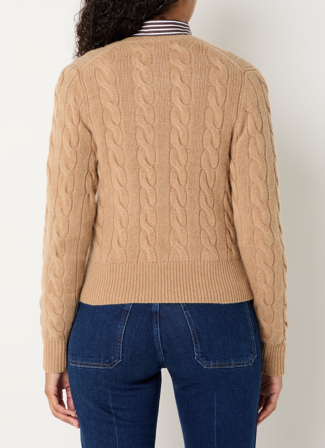 Ralph Lauren Kabelgebreid vest in kasjmierblend - achterkant camel