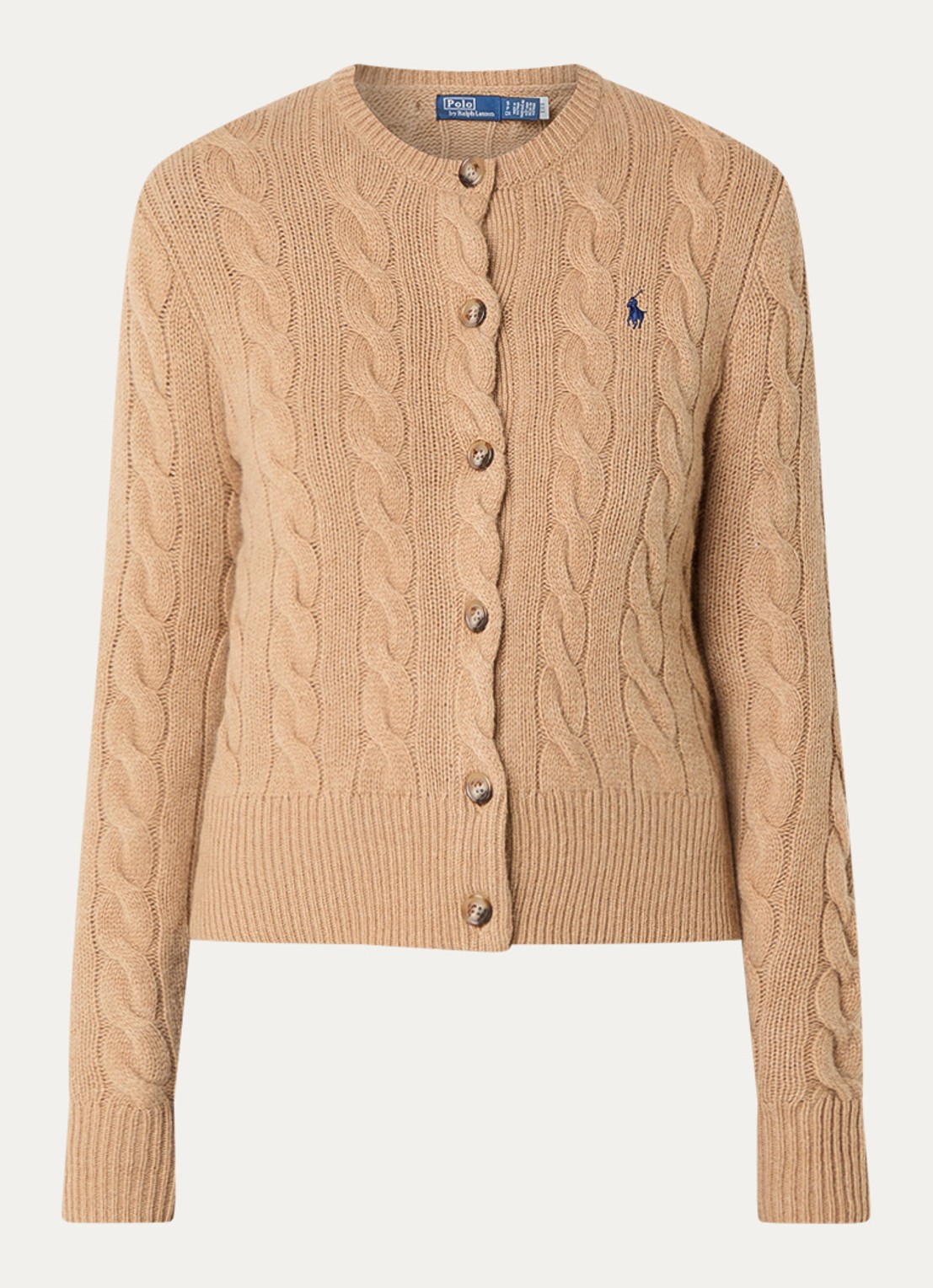 Ralph Lauren Kabelgebreid vest in kasjmierblend - voorkant 2 camel
