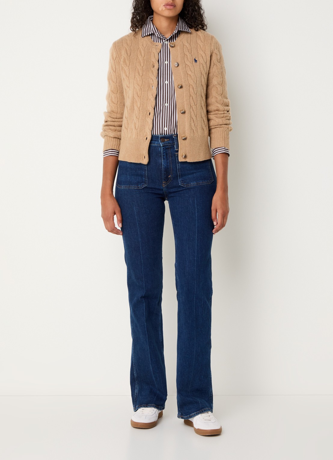 Ralph Lauren Kabelgebreid vest in kasjmierblend - voorkant 3 camel