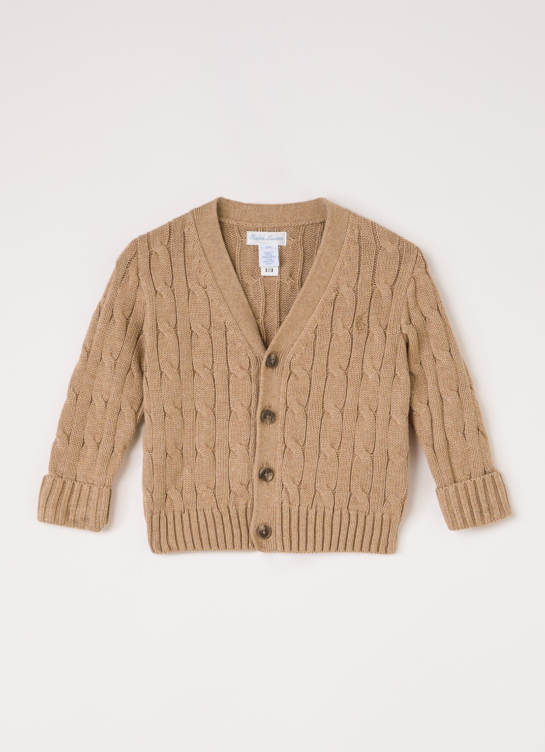 Ralph Lauren Kabelgebreid vest met logo - voorkant 2 camel