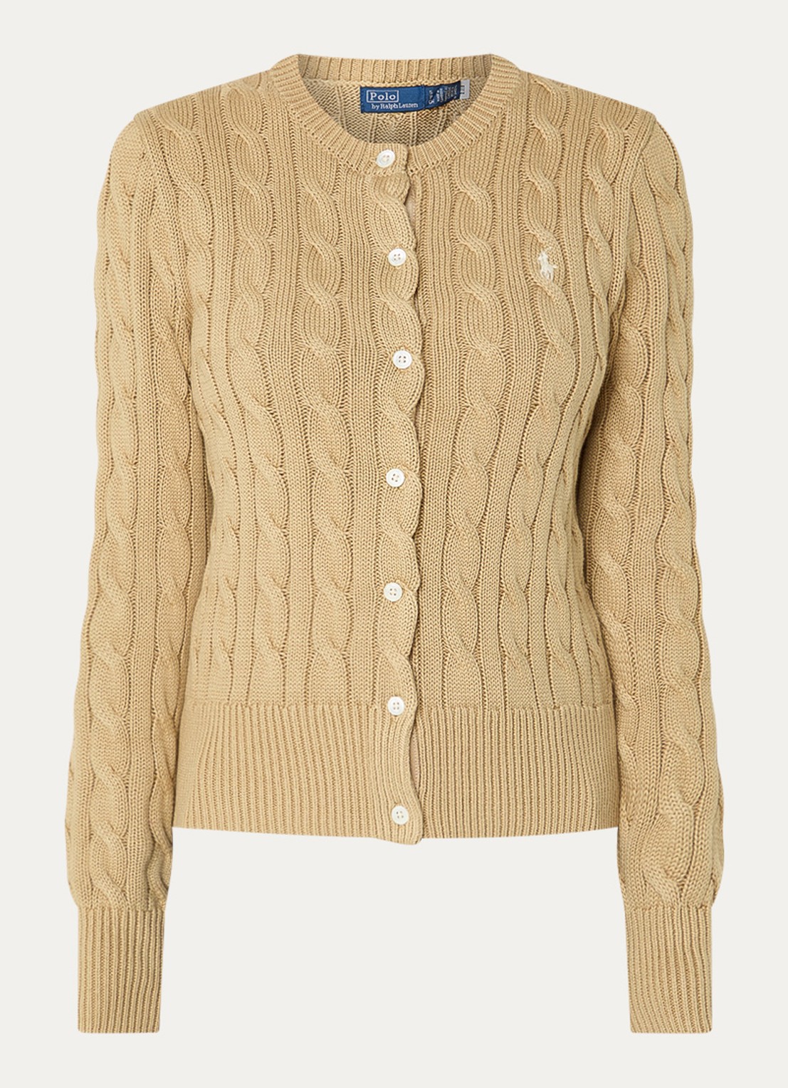 Ralph Lauren Kabelgebreid vest met logoborduring - voorkant 3 camel