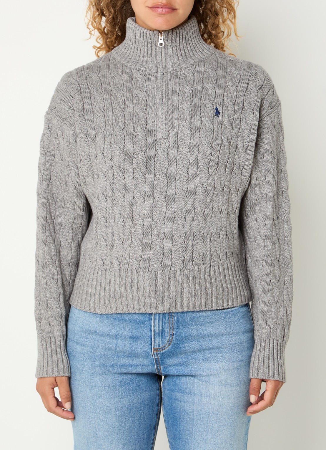 Ralph Lauren Kabelgebreid vest met logoborduring - detail grijs