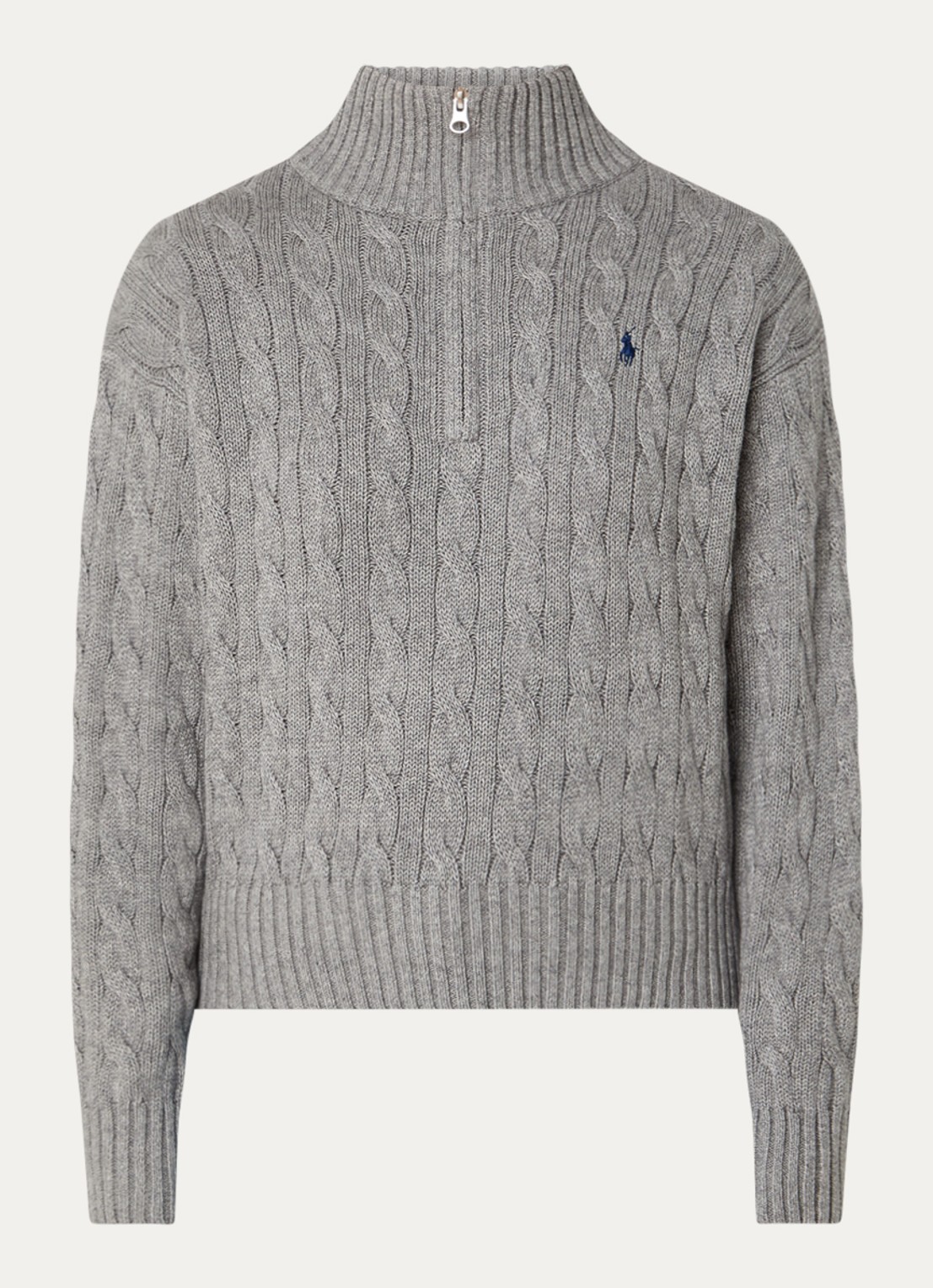 Ralph Lauren Kabelgebreid vest met logoborduring - voorkant 2 grijs