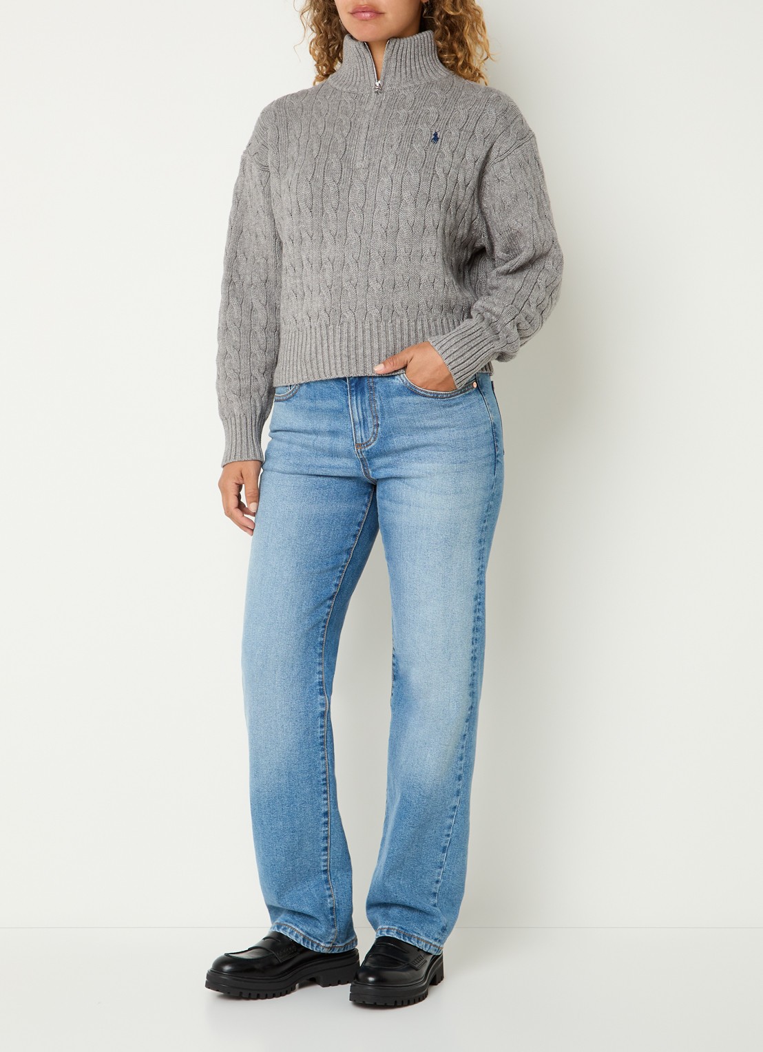 Ralph Lauren Kabelgebreid vest met logoborduring - voorkant 3 grijs