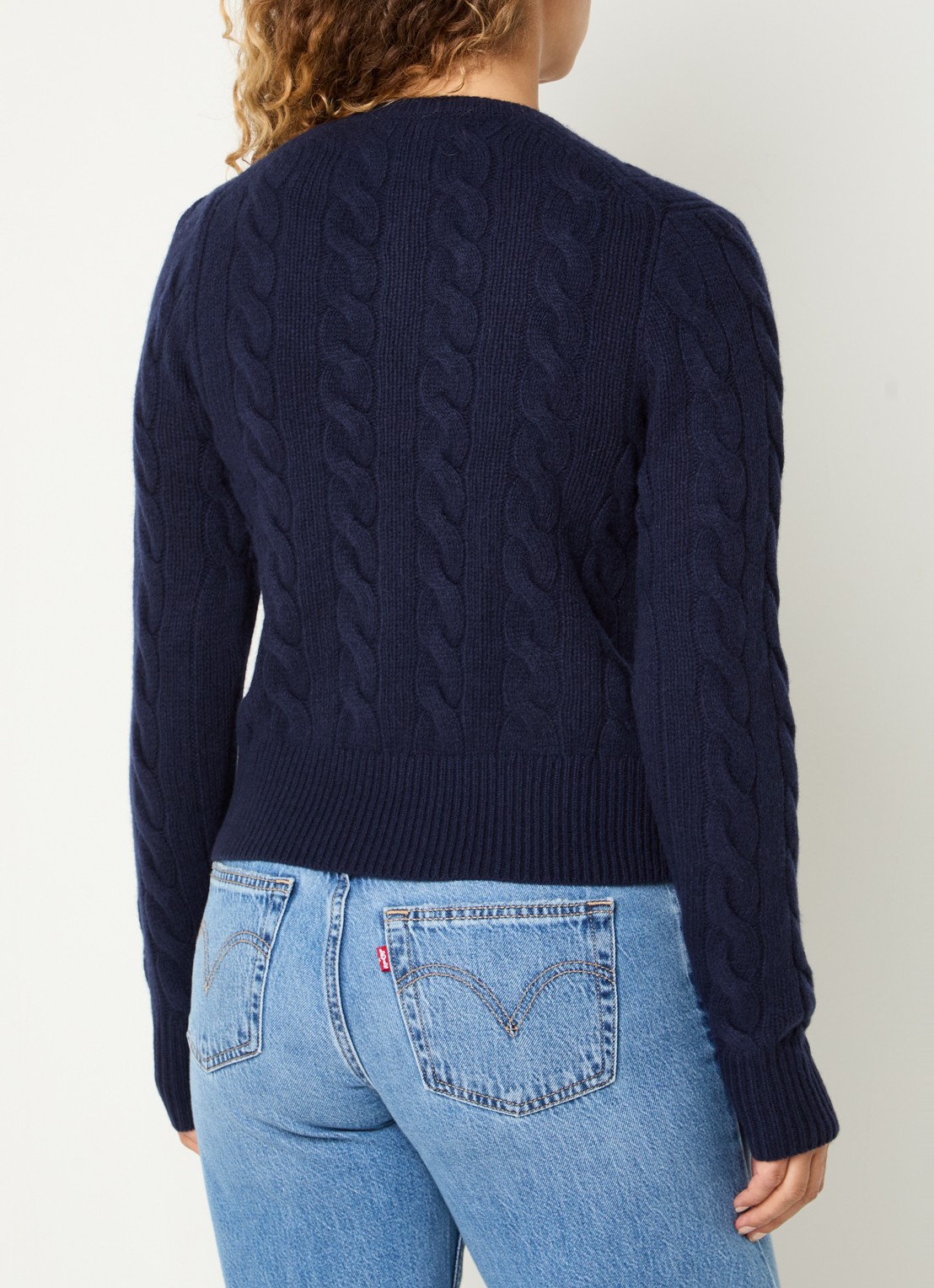 Ralph Lauren Kabelgebreid vest met logoborduring - achterkant donkerblauw