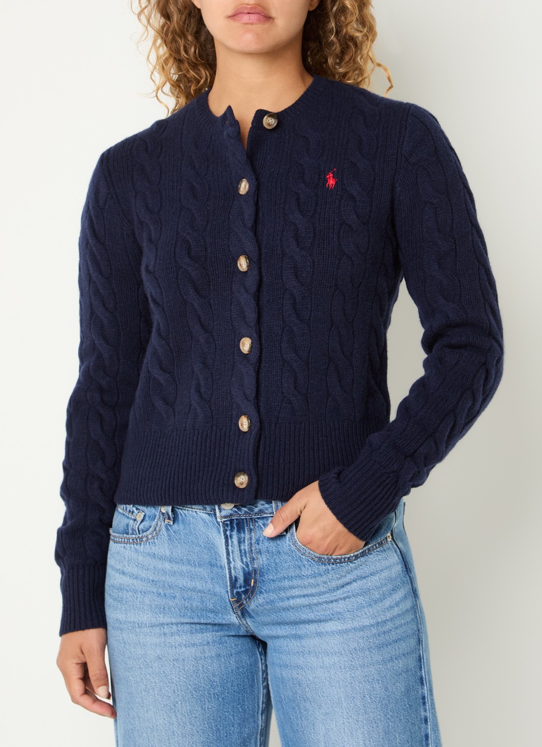 Ralph Lauren Kabelgebreid vest met logoborduring - detail 2 donkerblauw