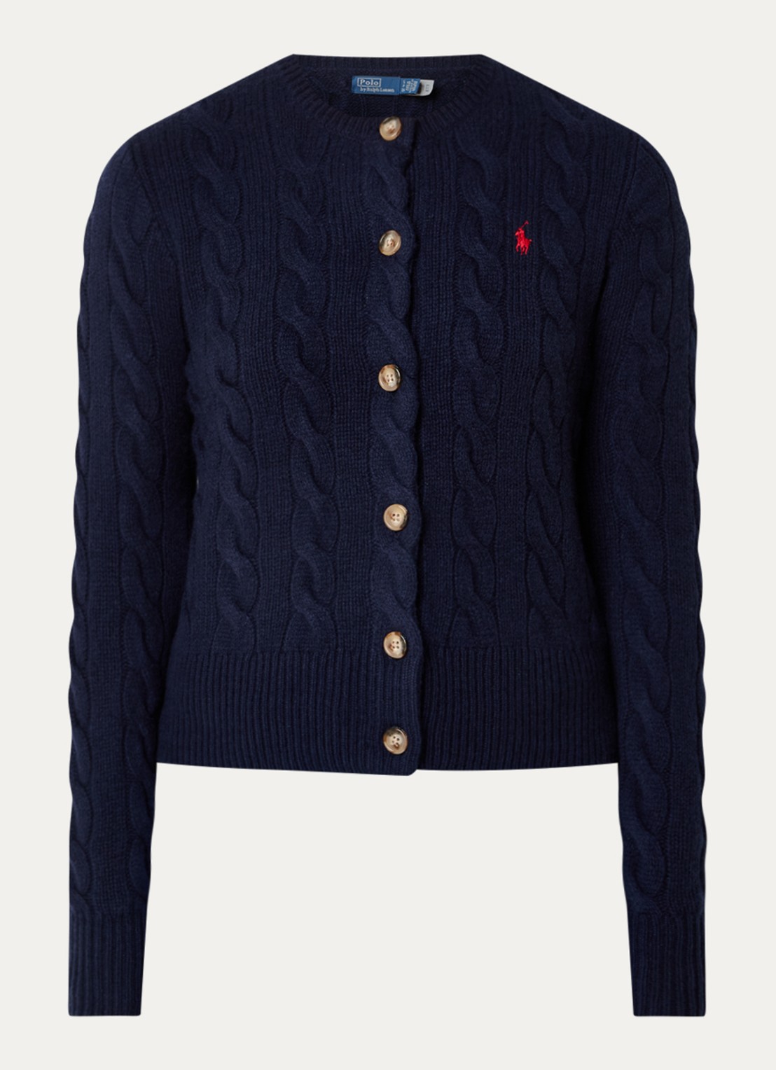 Ralph Lauren Kabelgebreid vest met logoborduring - voorkant 3 donkerblauw