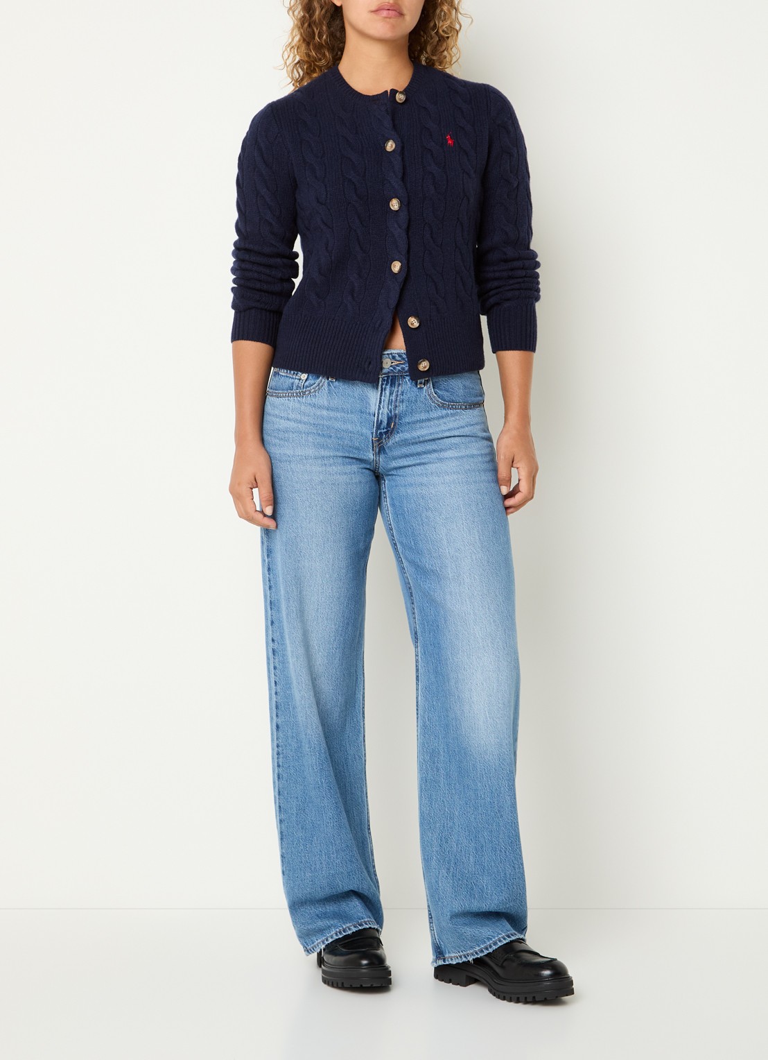 Ralph Lauren Kabelgebreid vest met logoborduring - voorkant 4 donkerblauw