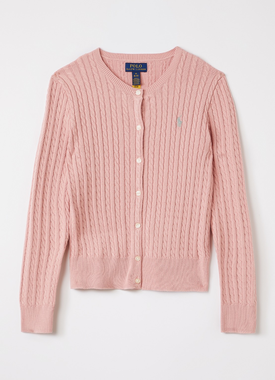 Ralph Lauren Kabelgebreid vest met logoborduring - voorkant 2 zalmroze