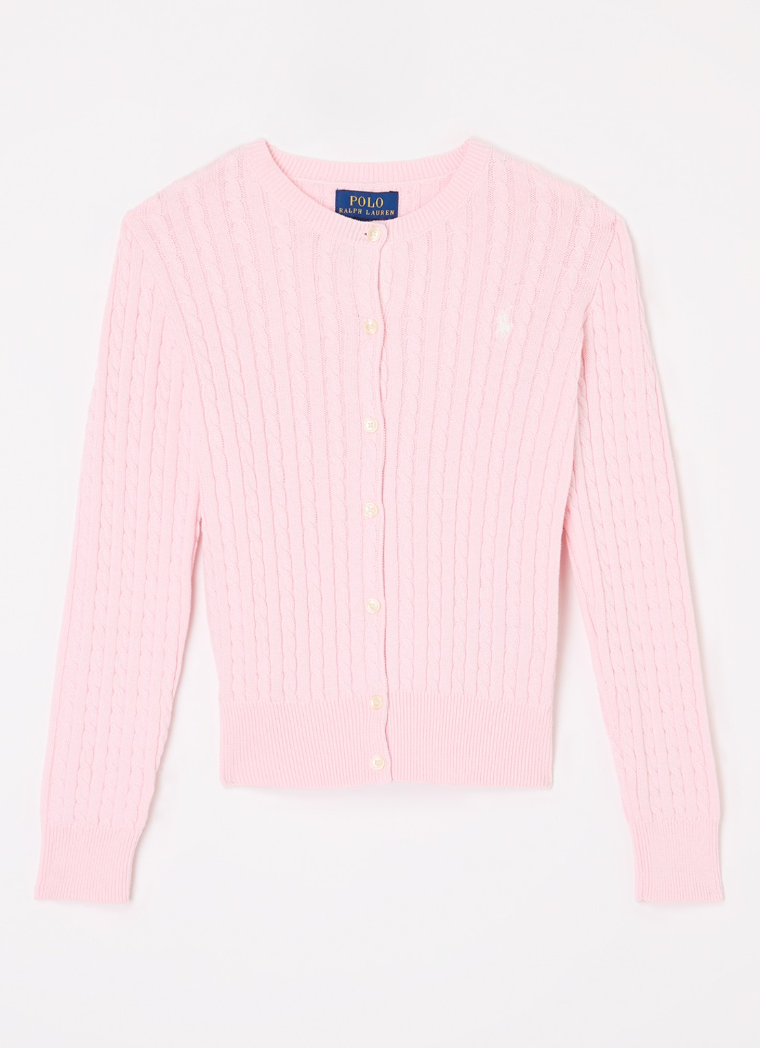 Ralph Lauren Kabelgebreid vest met logoborduring - voorkant lichtroze