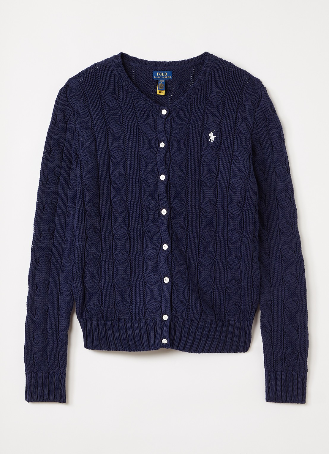 Ralph Lauren Kabelgebreid vest met logoborduring - voorkant donkerblauw