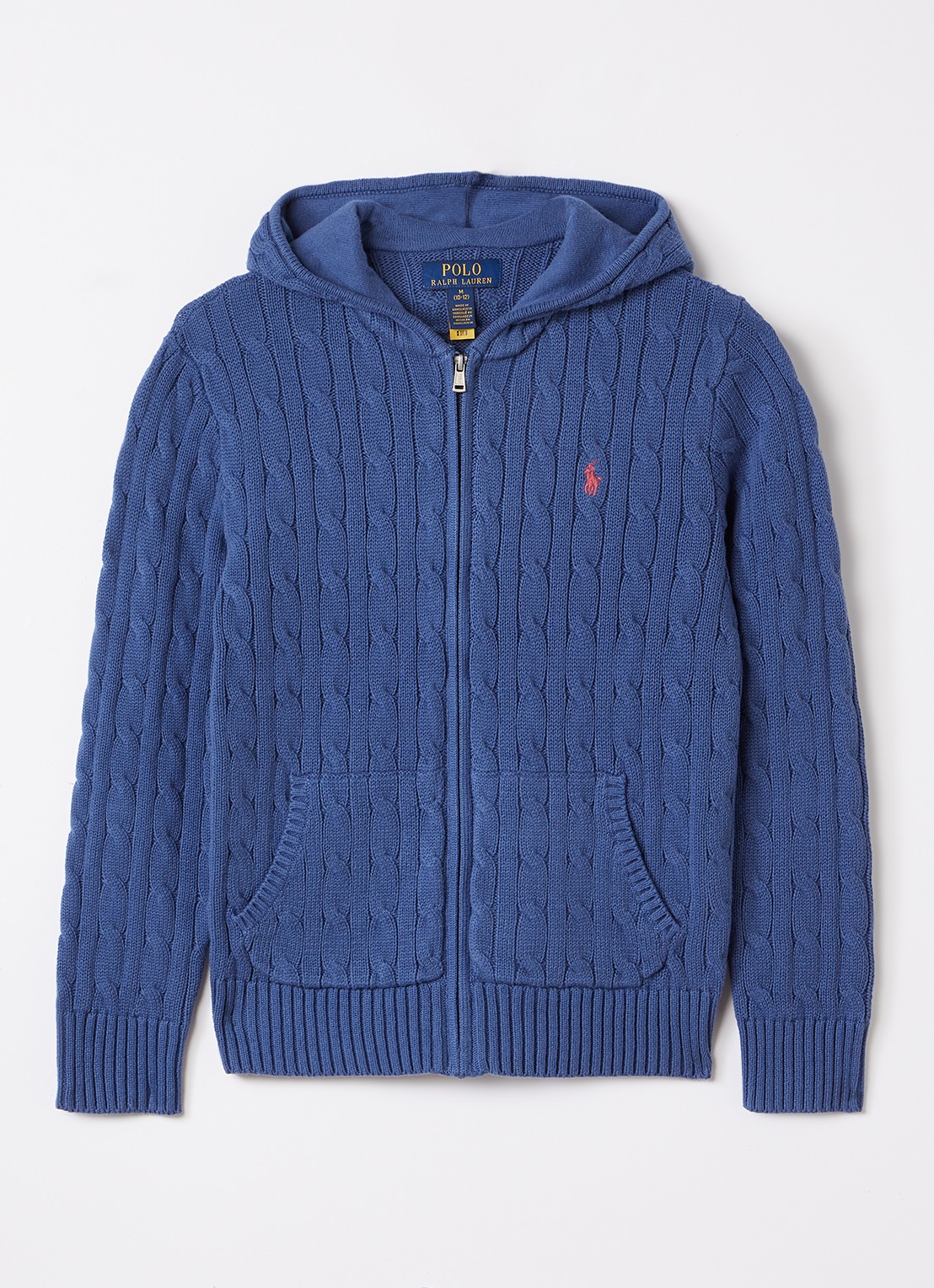 Ralph Lauren Kabelgebreid vest met logoborduring - voorkant indigo