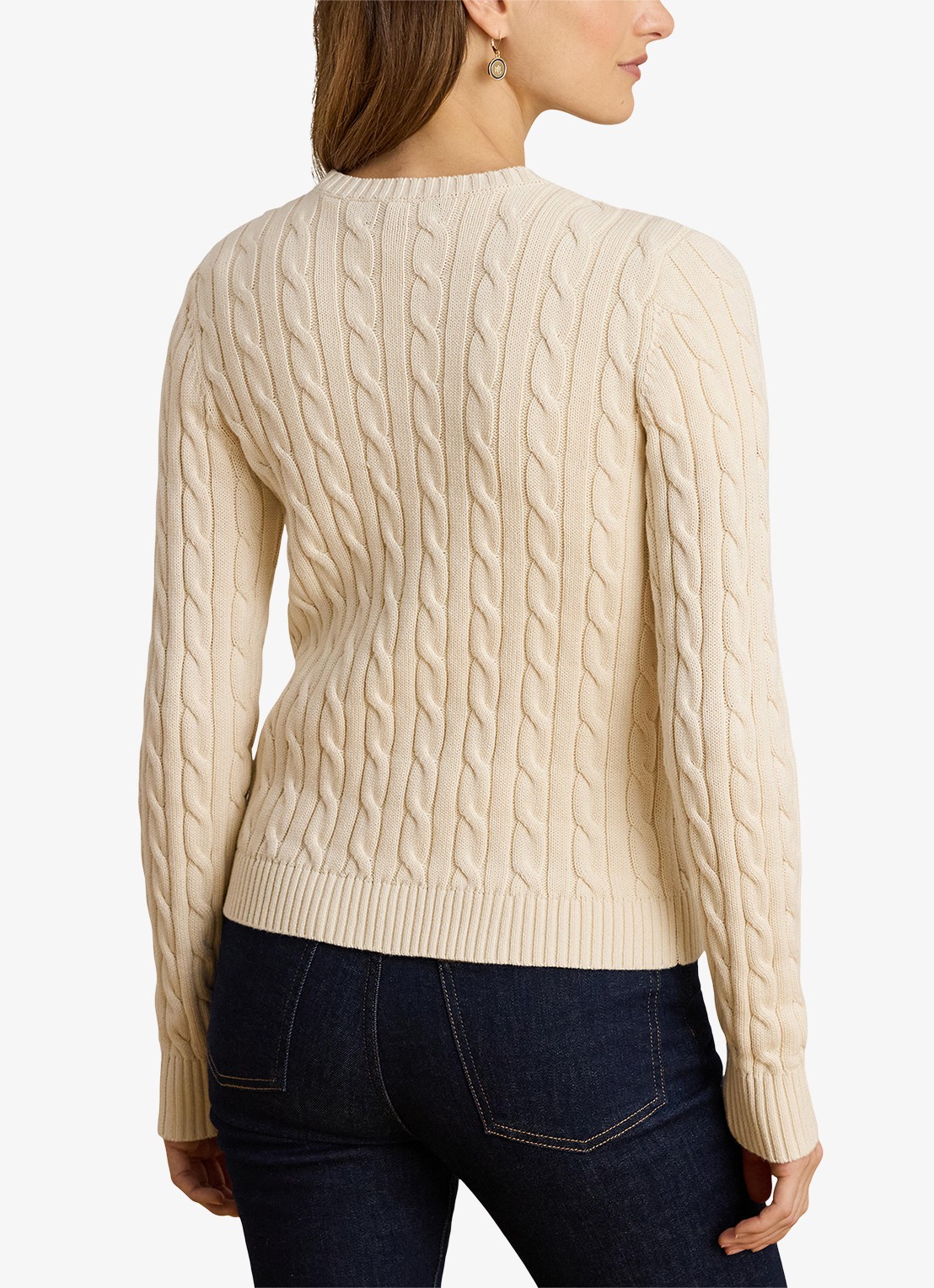 Ralph Lauren Kabelgebreid vest met logoborduring - achterkant mascarpone cream / beige