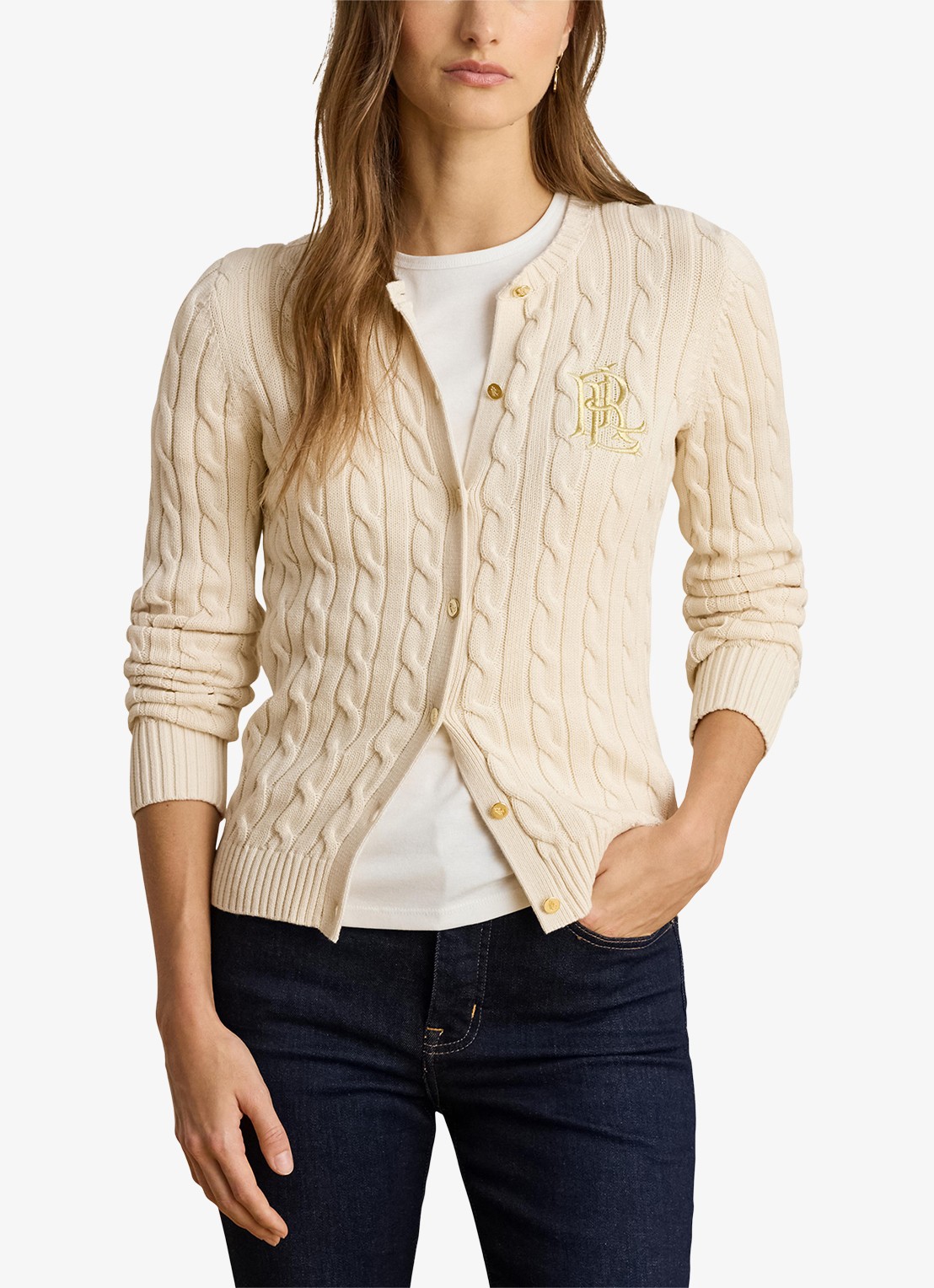 Ralph Lauren Kabelgebreid vest met logoborduring - detail 6 mascarpone cream / beige