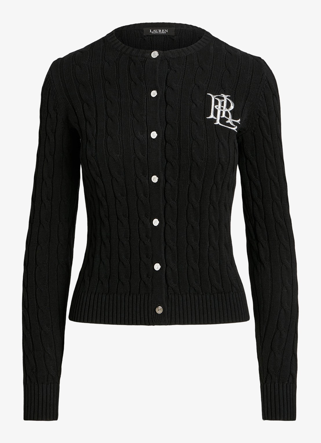 Ralph Lauren Kabelgebreid vest met logoborduring - voorkant 2 black / zwart