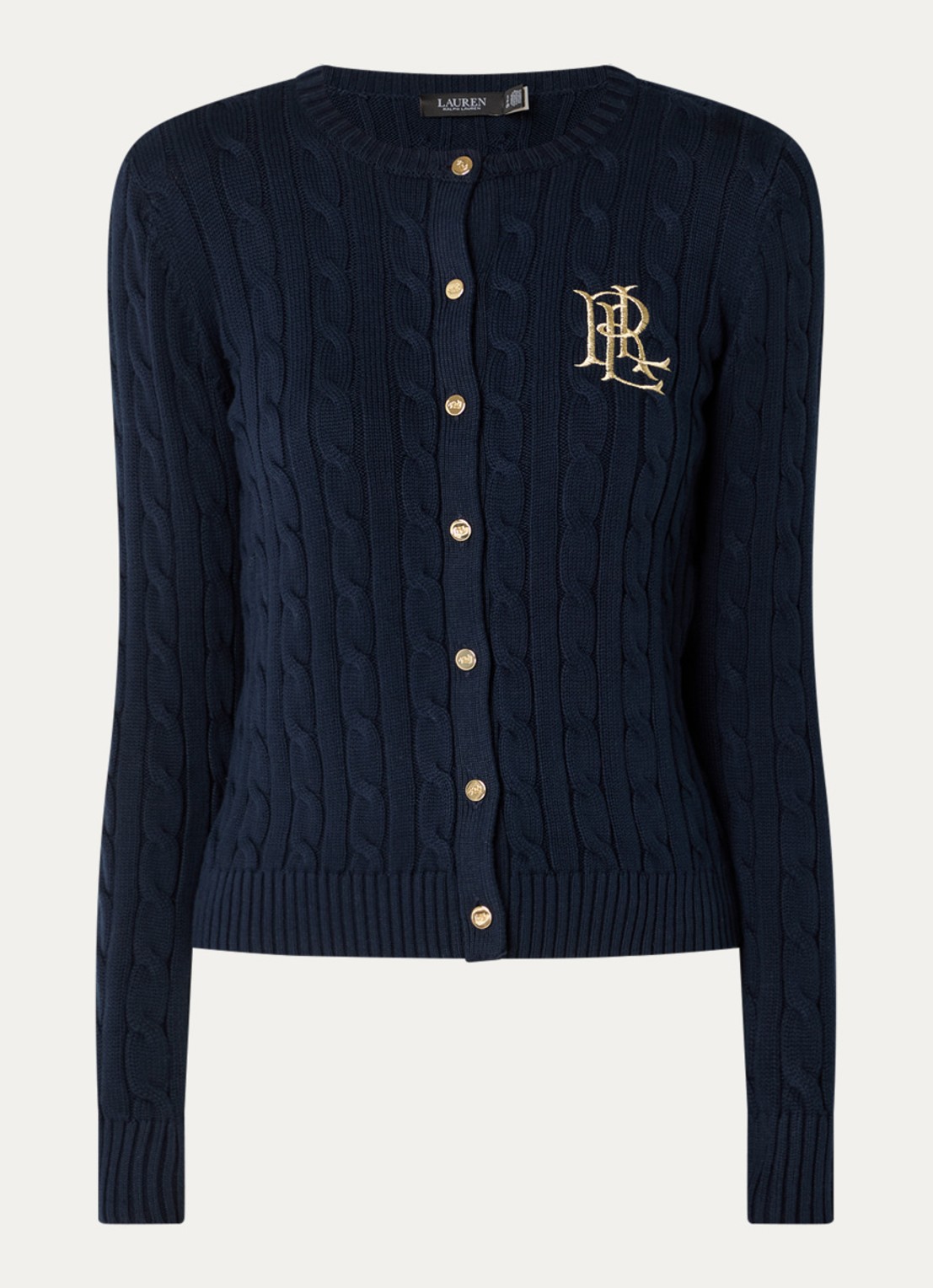 Ralph Lauren Kabelgebreid vest met logoborduring - voorkant lauren navy / donkerblauw