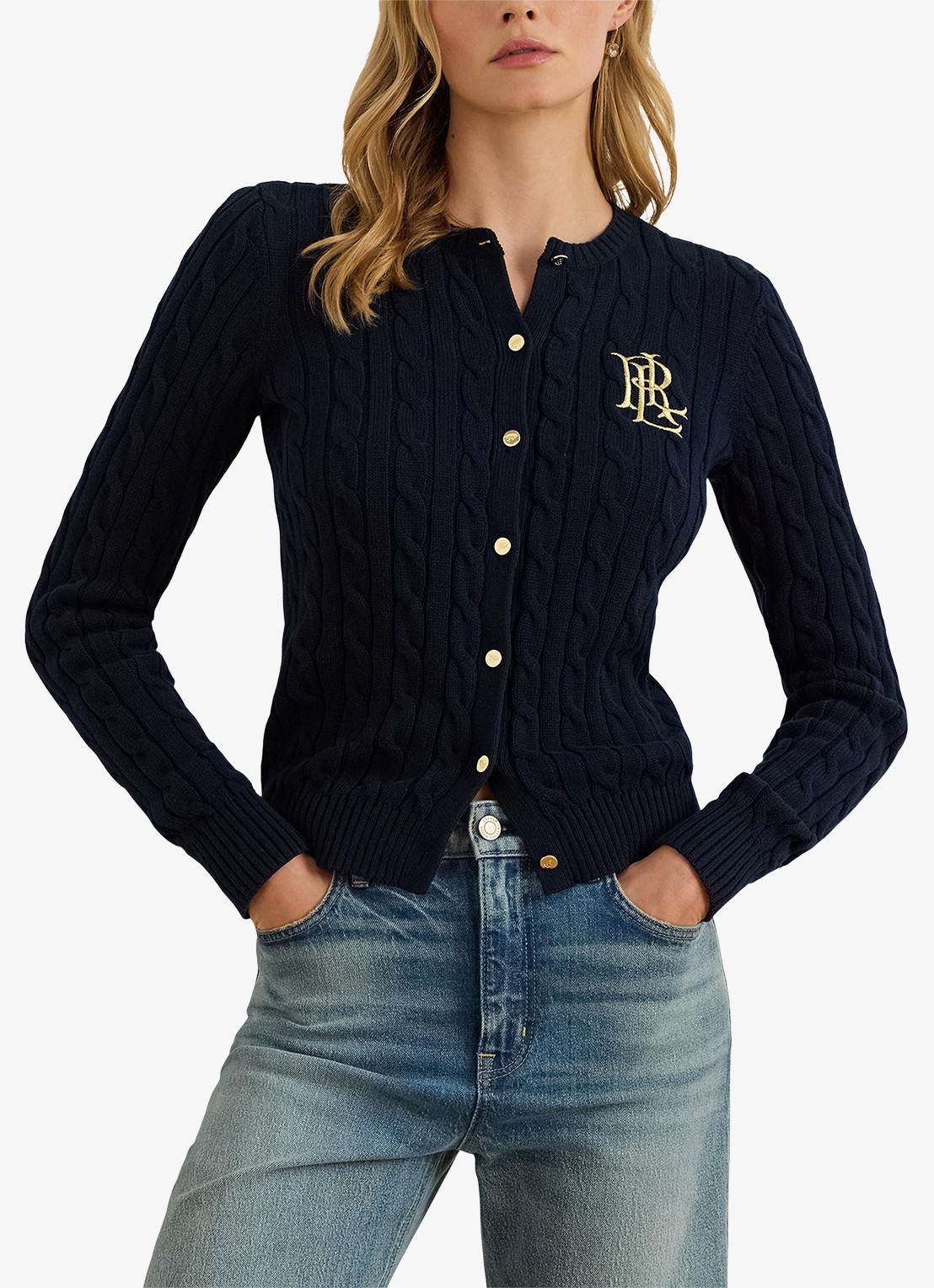 Ralph Lauren Kabelgebreid vest met logoborduring - detail 5 lauren navy / donkerblauw