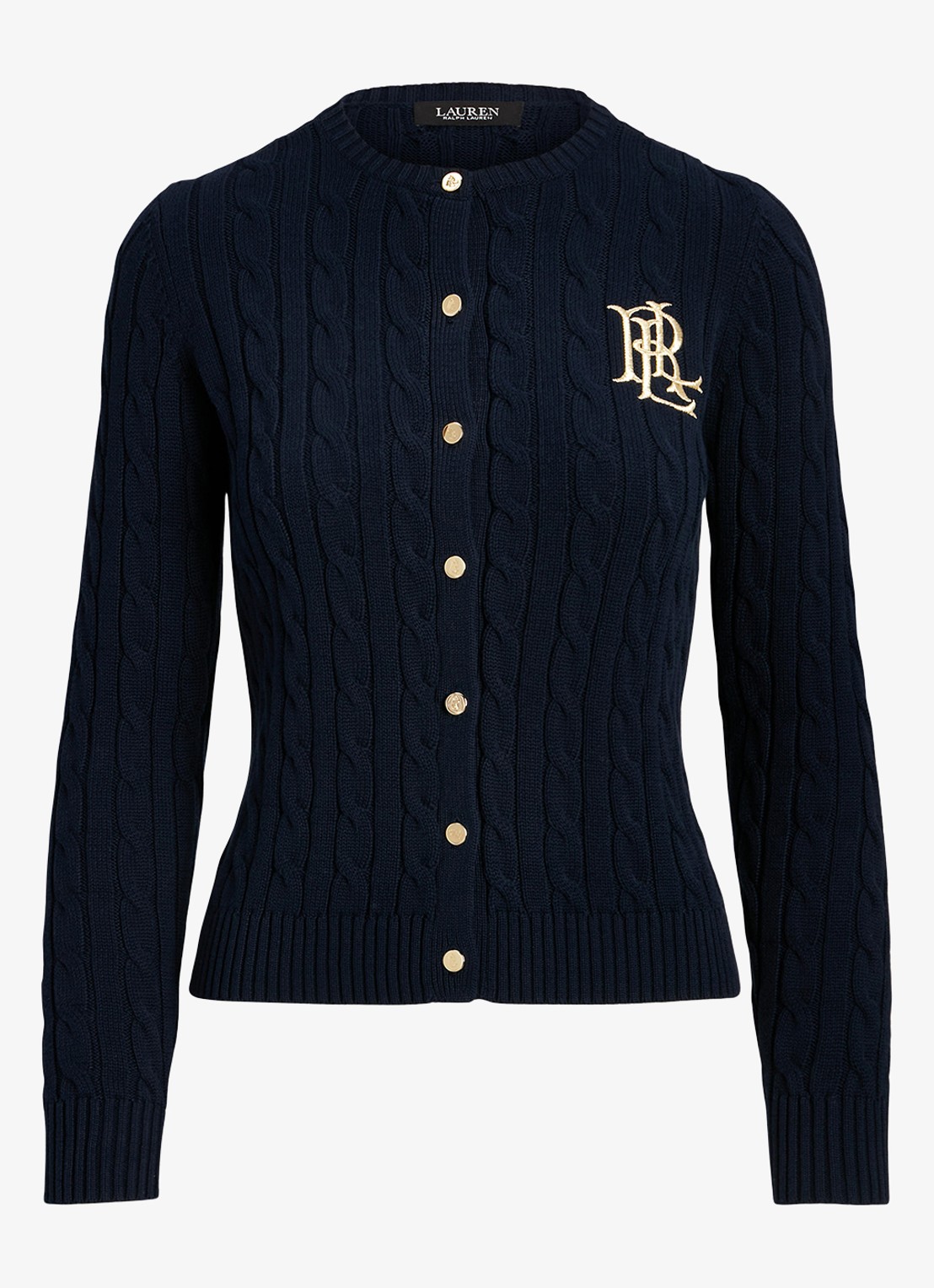 Ralph Lauren Kabelgebreid vest met logoborduring - voorkant 3 lauren navy / donkerblauw