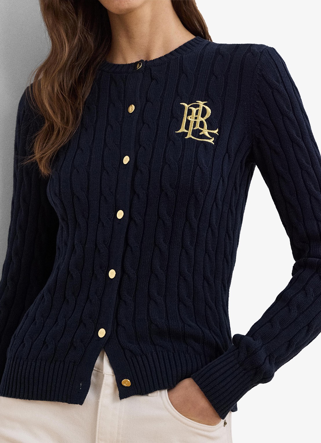 Ralph Lauren Kabelgebreid vest met logoborduring - detail 7 lauren navy / donkerblauw