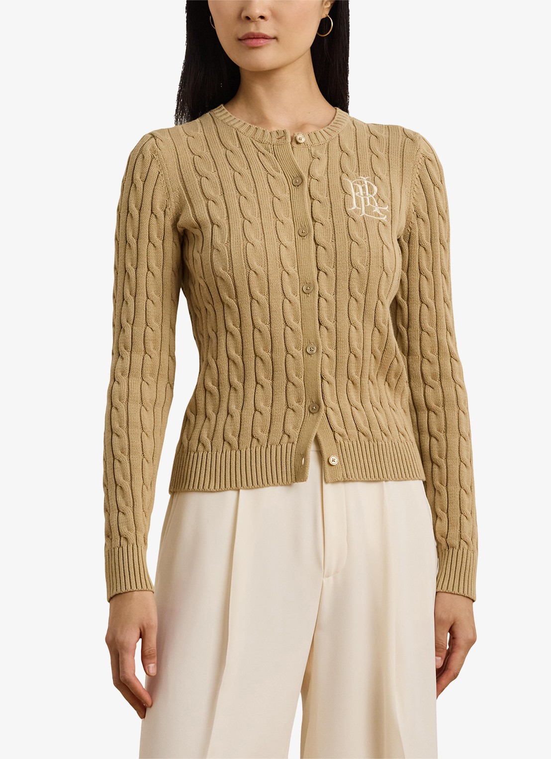 Ralph Lauren Kabelgebreid vest met logoborduring - detail birch tan / beige