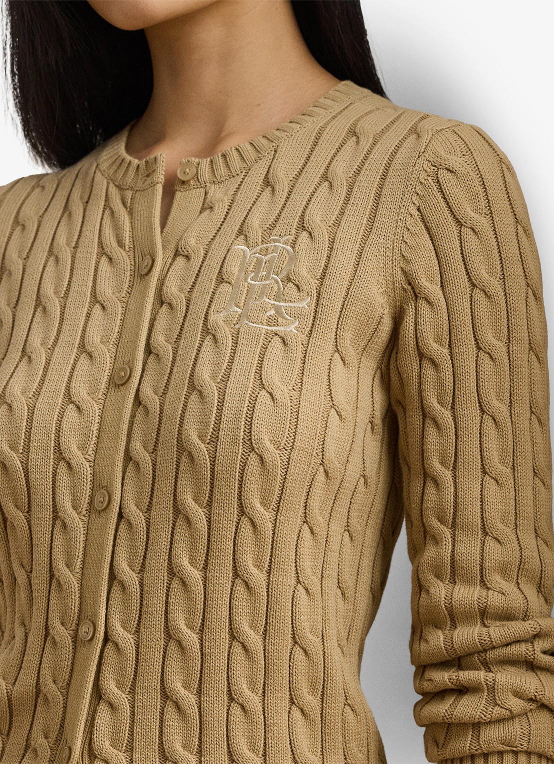 Ralph Lauren Kabelgebreid vest met logoborduring - detail 2 birch tan / beige