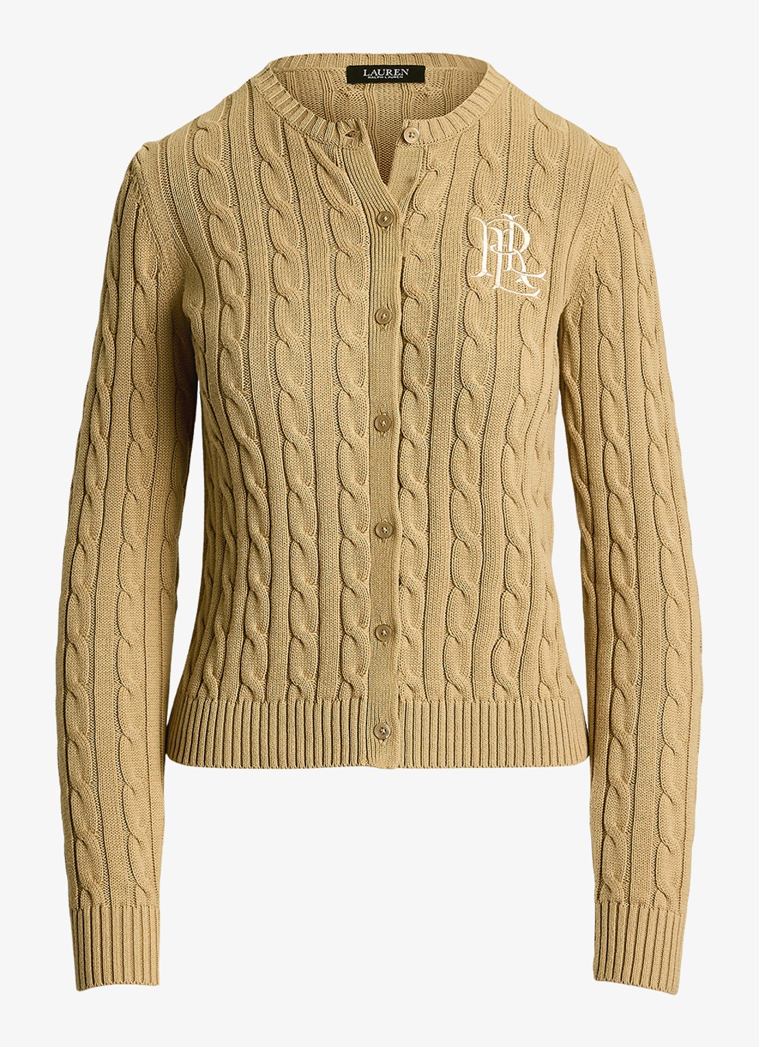 Ralph Lauren Kabelgebreid vest met logoborduring - voorkant 3 birch tan / beige