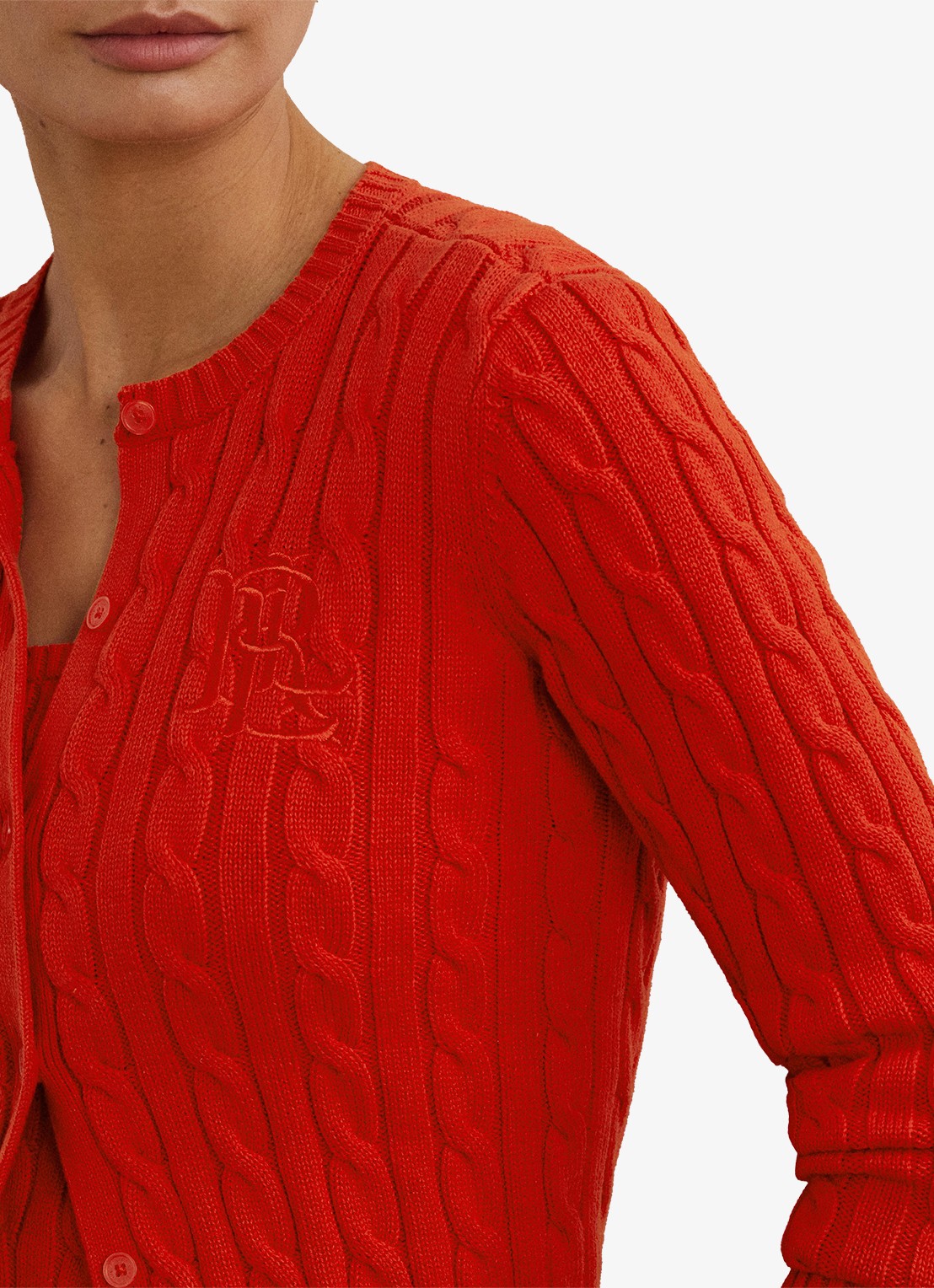 Ralph Lauren Kabelgebreid vest met logoborduring - detail 5 bright vermilion / rood