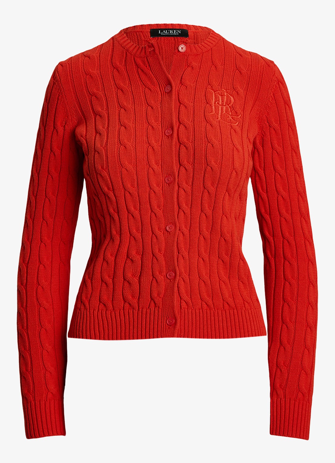 Ralph Lauren Kabelgebreid vest met logoborduring - voorkant 2 bright vermilion / rood