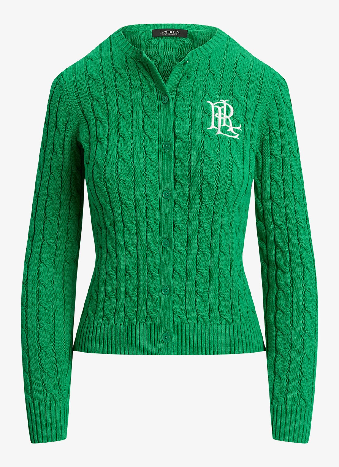 Ralph Lauren Kabelgebreid vest met logoborduring - voorkant stem / groen