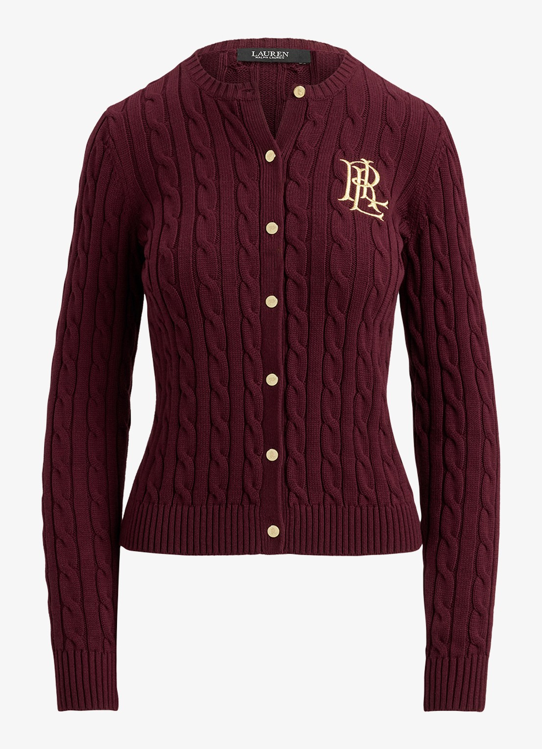Ralph Lauren Kabelgebreid vest met logoborduring - voorkant 2 dark garnet / bordeauxrood