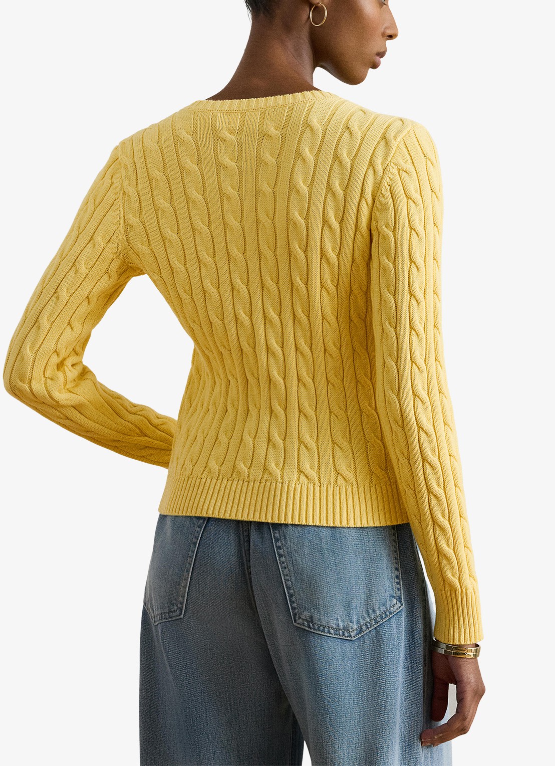 Ralph Lauren Kabelgebreid vest met logoborduring - achterkant lemon sorbet / geel