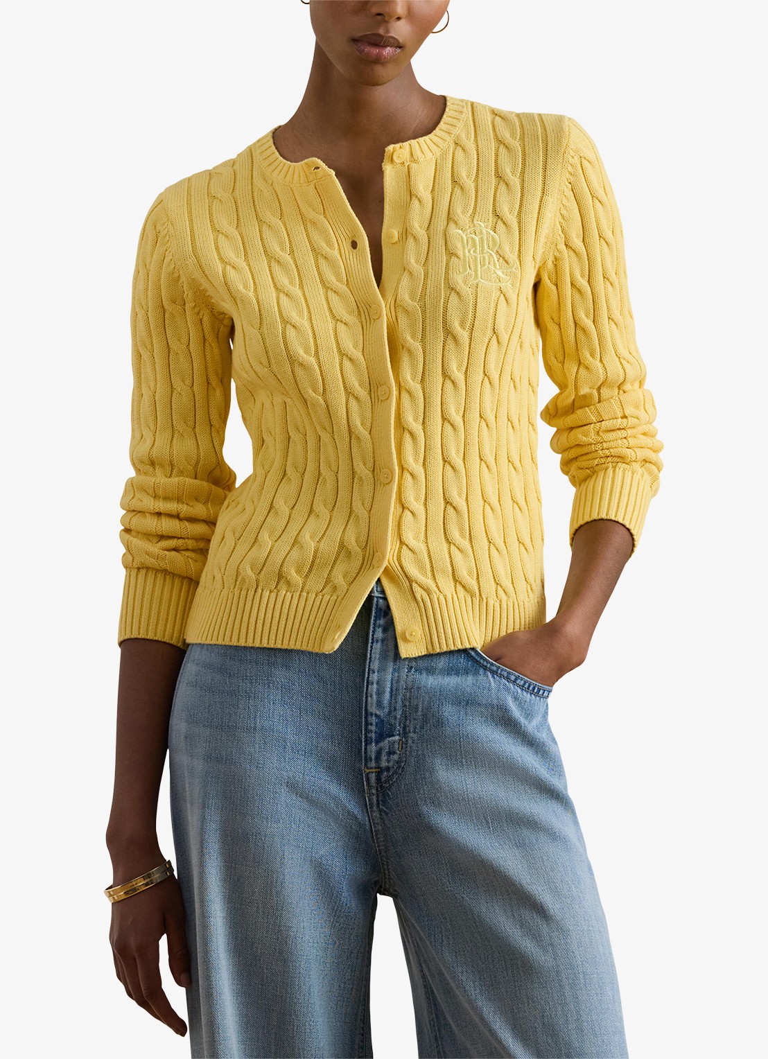 Ralph Lauren Kabelgebreid vest met logoborduring - detail 4 lemon sorbet / geel