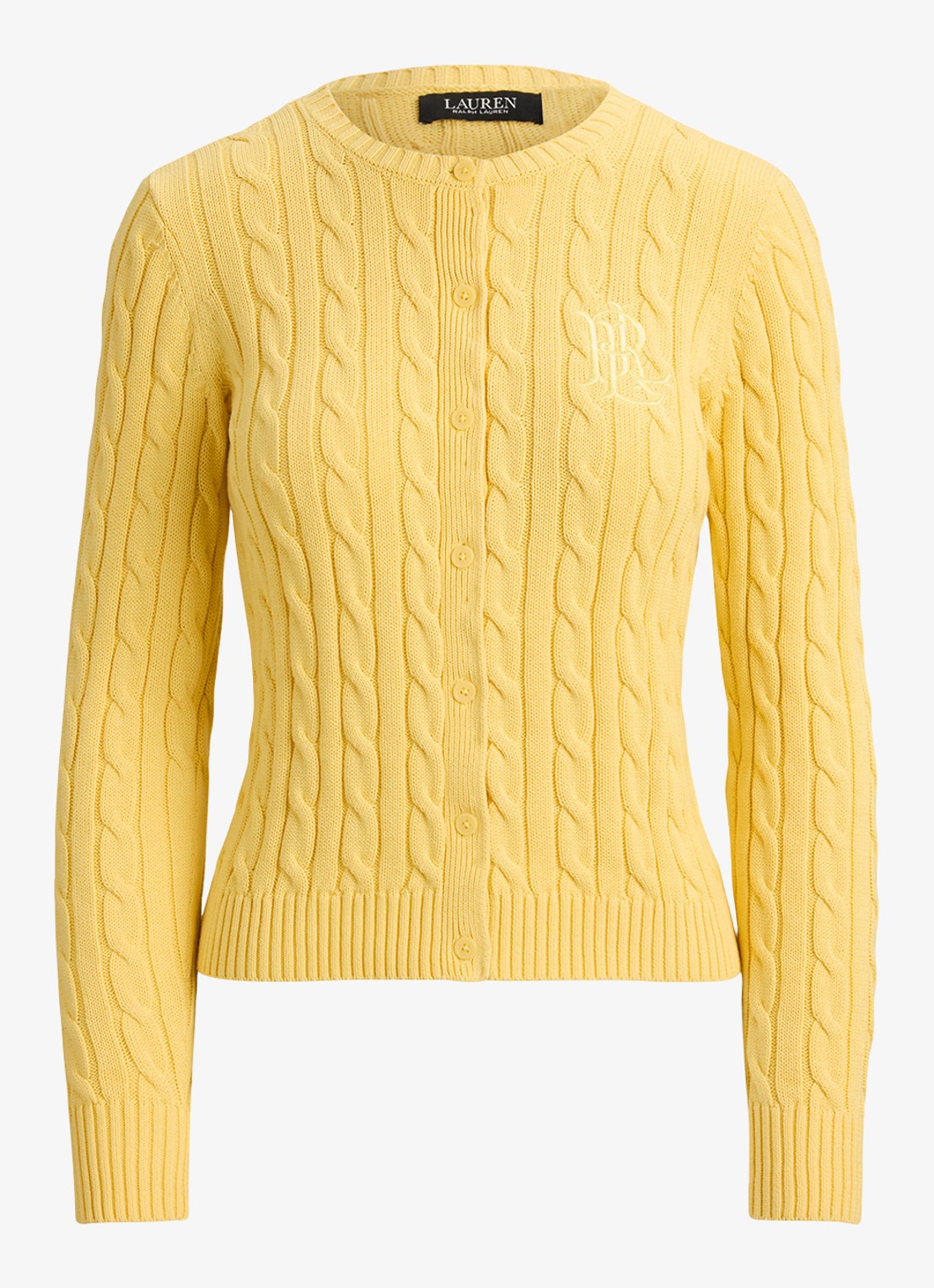 Ralph Lauren Kabelgebreid vest met logoborduring - voorkant 2 lemon sorbet / geel