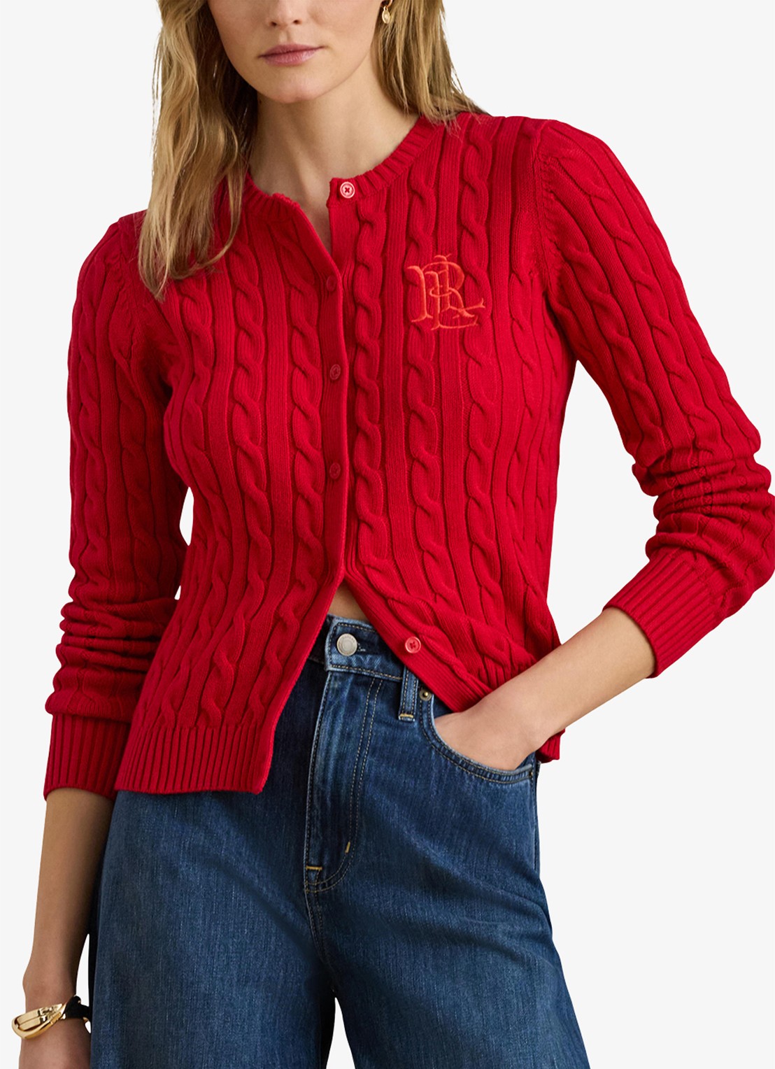 Ralph Lauren Kabelgebreid vest met logoborduring - detail cruise red / rood