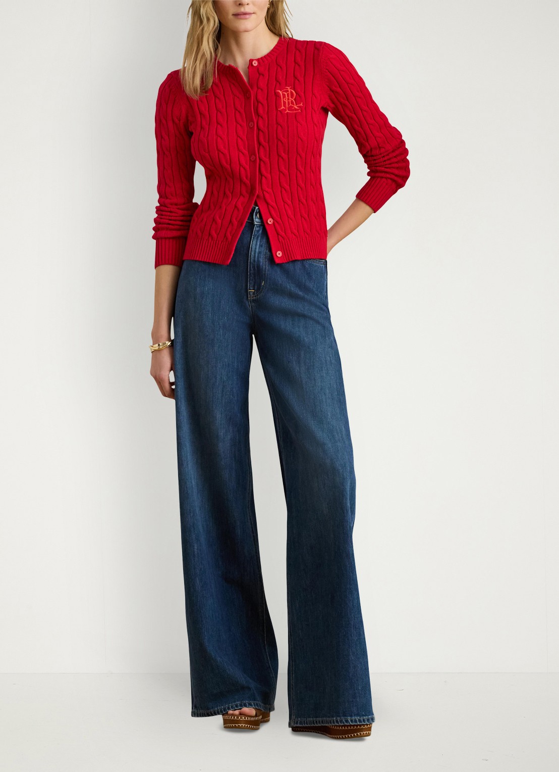 Ralph Lauren Kabelgebreid vest met logoborduring - voorkant 5 cruise red / rood