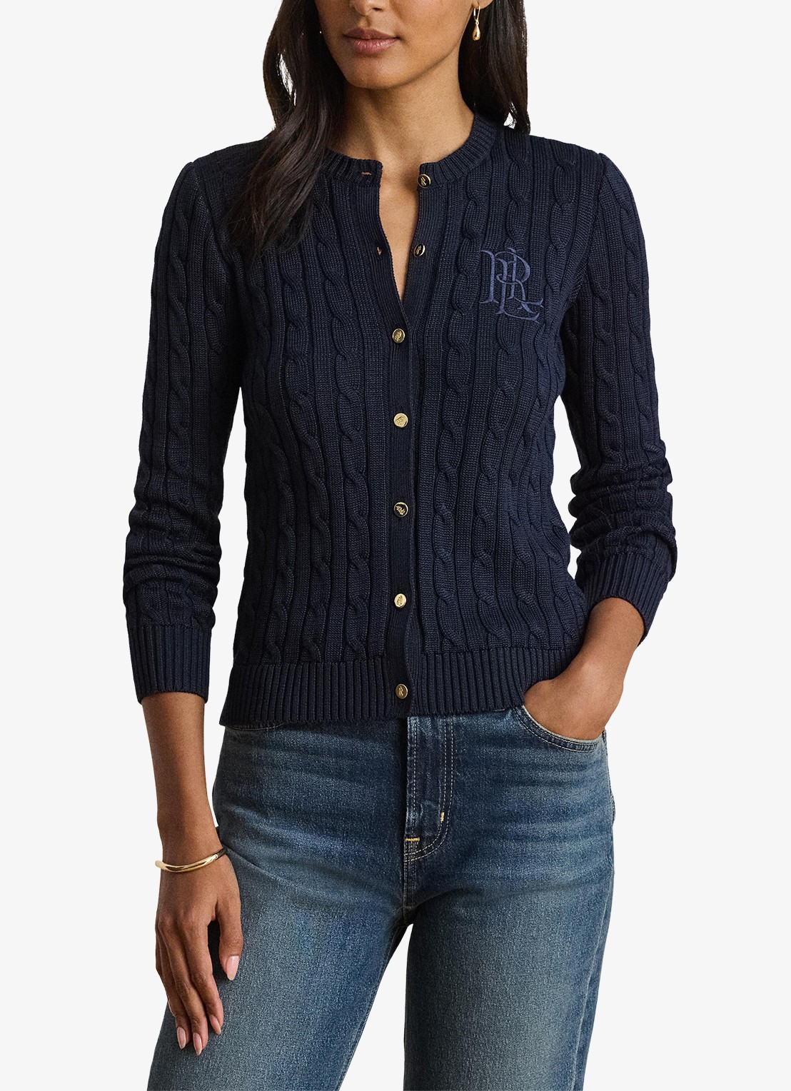 Ralph Lauren Kabelgebreid vest met logoborduring - detail 2 lauren navy / blauw