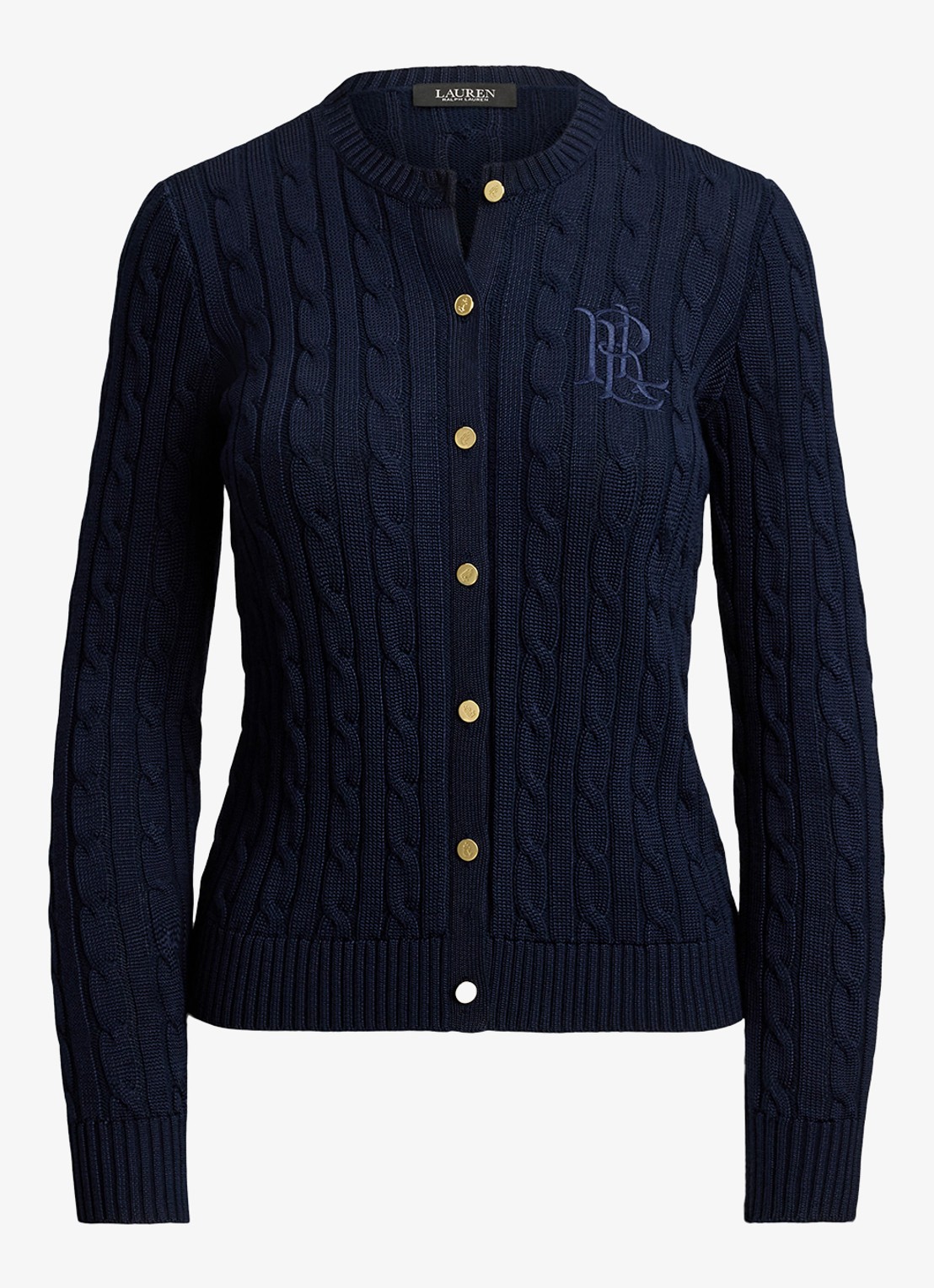 Ralph Lauren Kabelgebreid vest met logoborduring - voorkant 4 lauren navy / blauw
