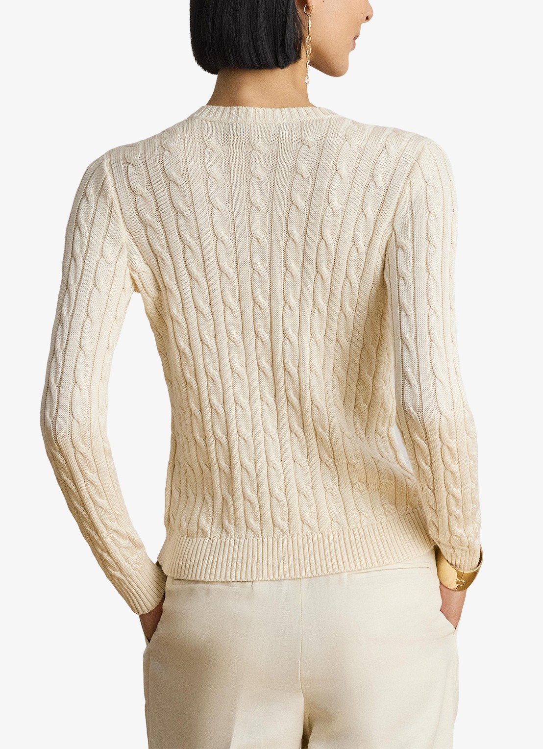 Ralph Lauren Kabelgebreid vest met logoborduring - achterkant 3 mascarpone crème / crème