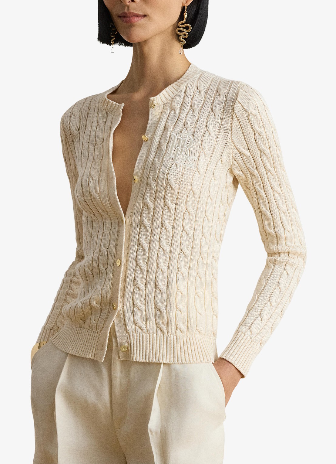 Ralph Lauren Kabelgebreid vest met logoborduring - detail 4 mascarpone crème / crème