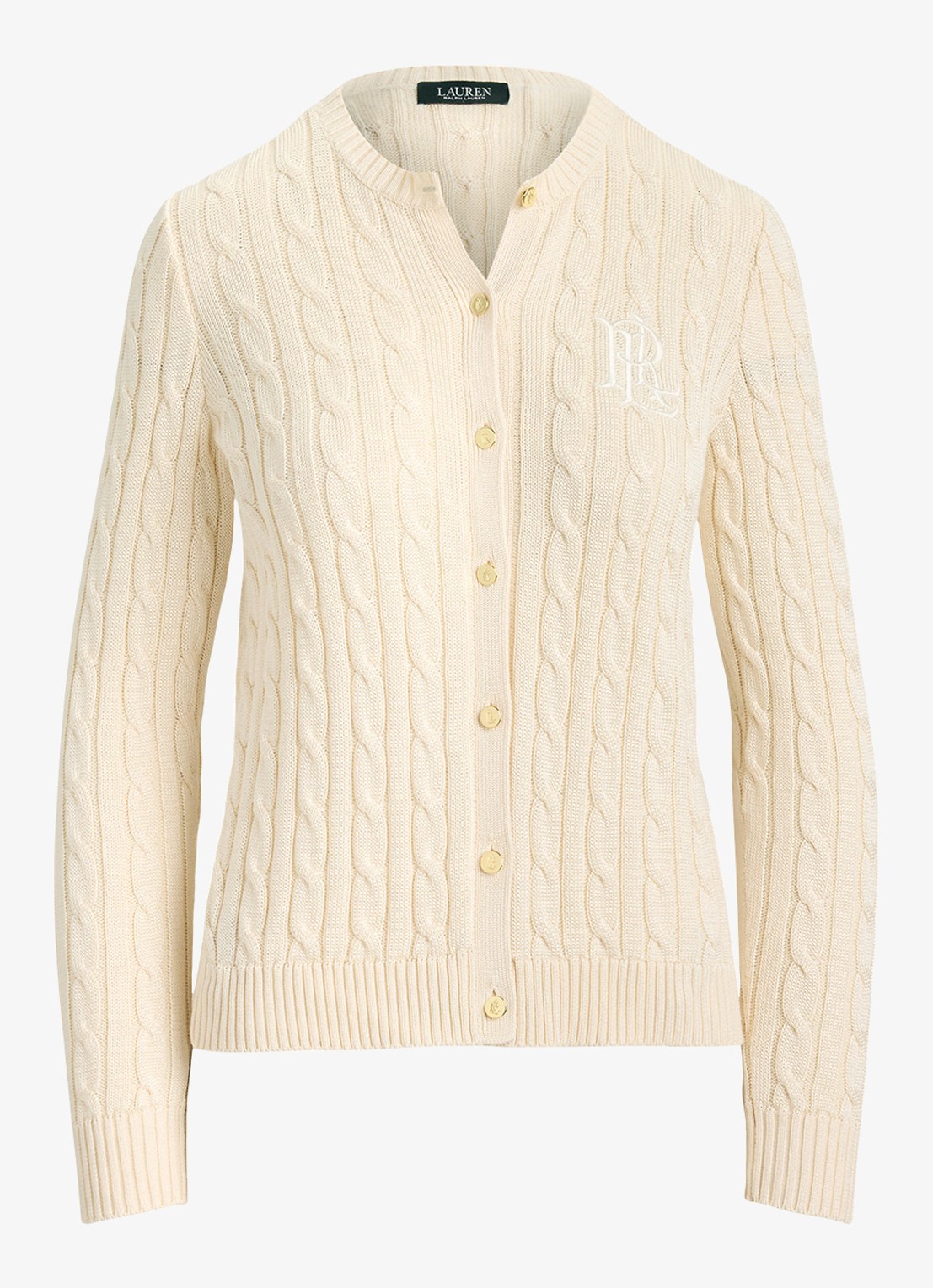 Ralph Lauren Kabelgebreid vest met logoborduring - voorkant mascarpone crème / crème
