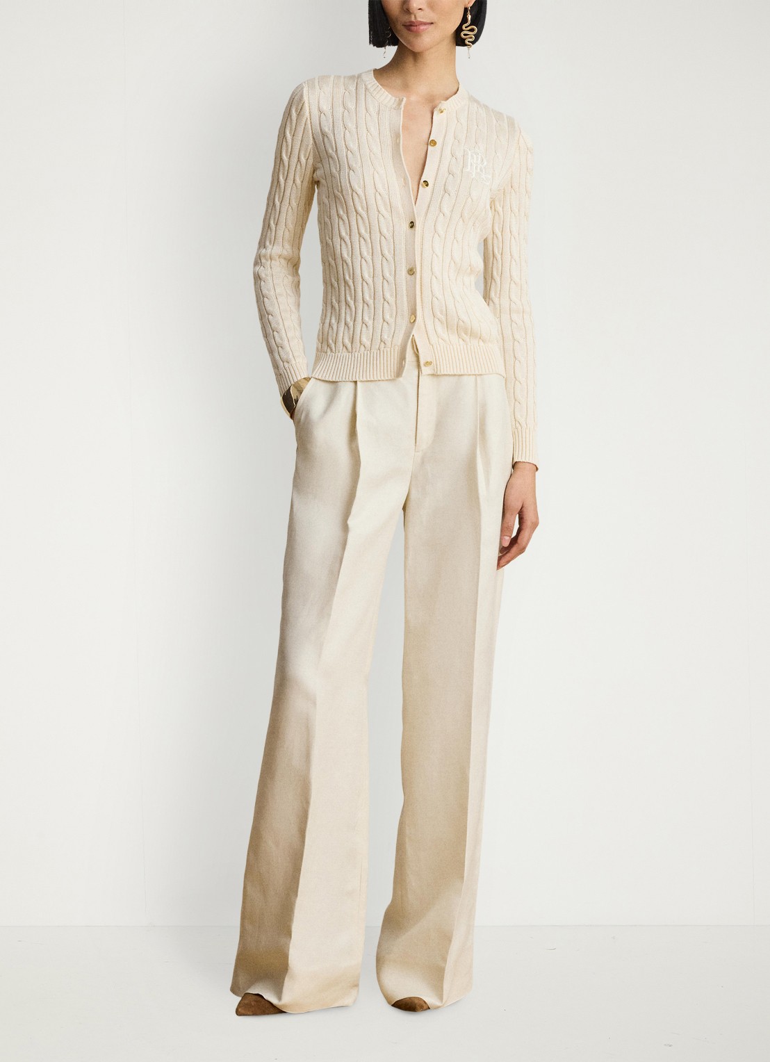 Ralph Lauren Kabelgebreid vest met logoborduring - voorkant 2 mascarpone crème / crème