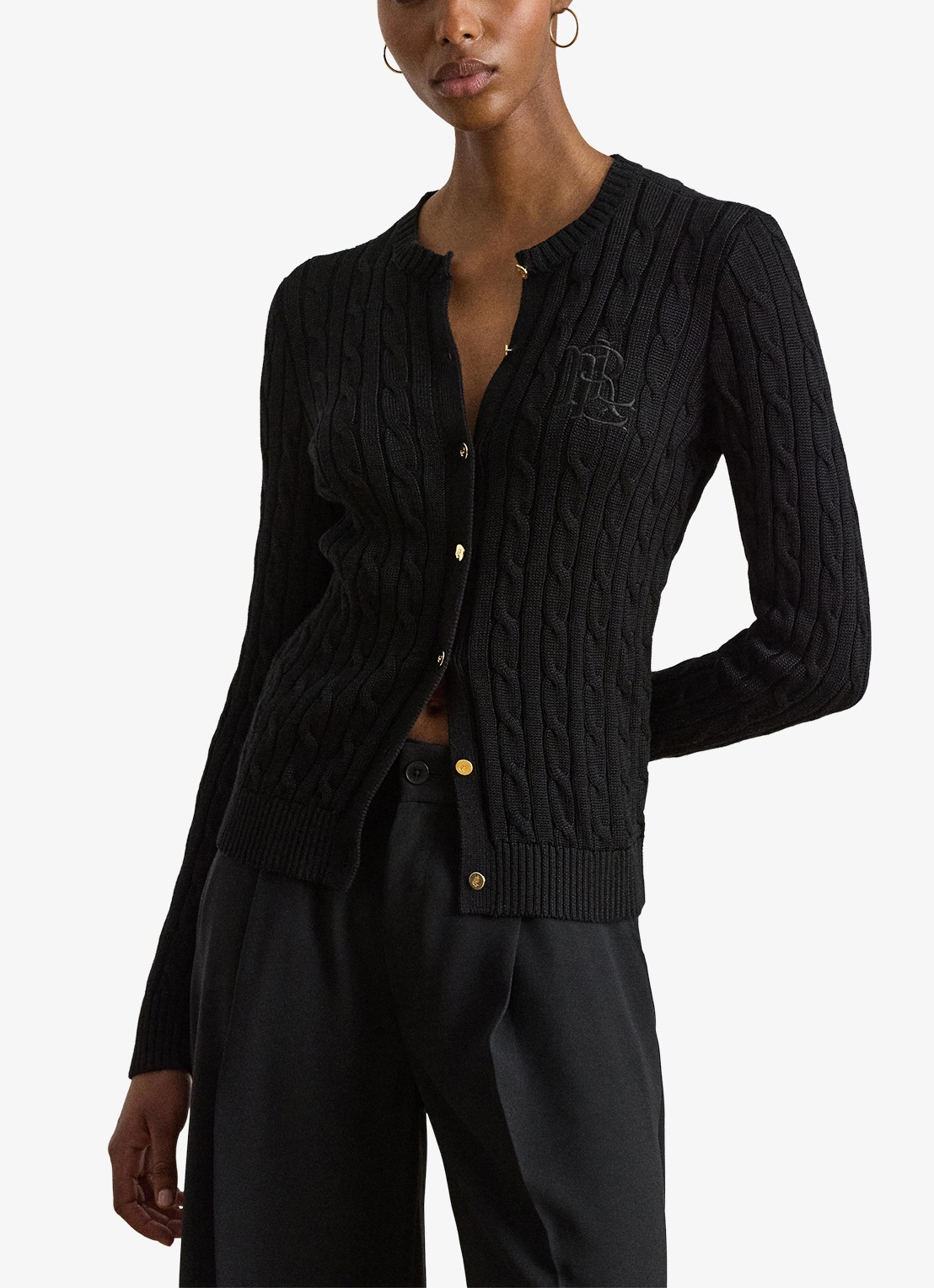 Ralph Lauren Kabelgebreid vest met logoborduring - detail 4 zwart